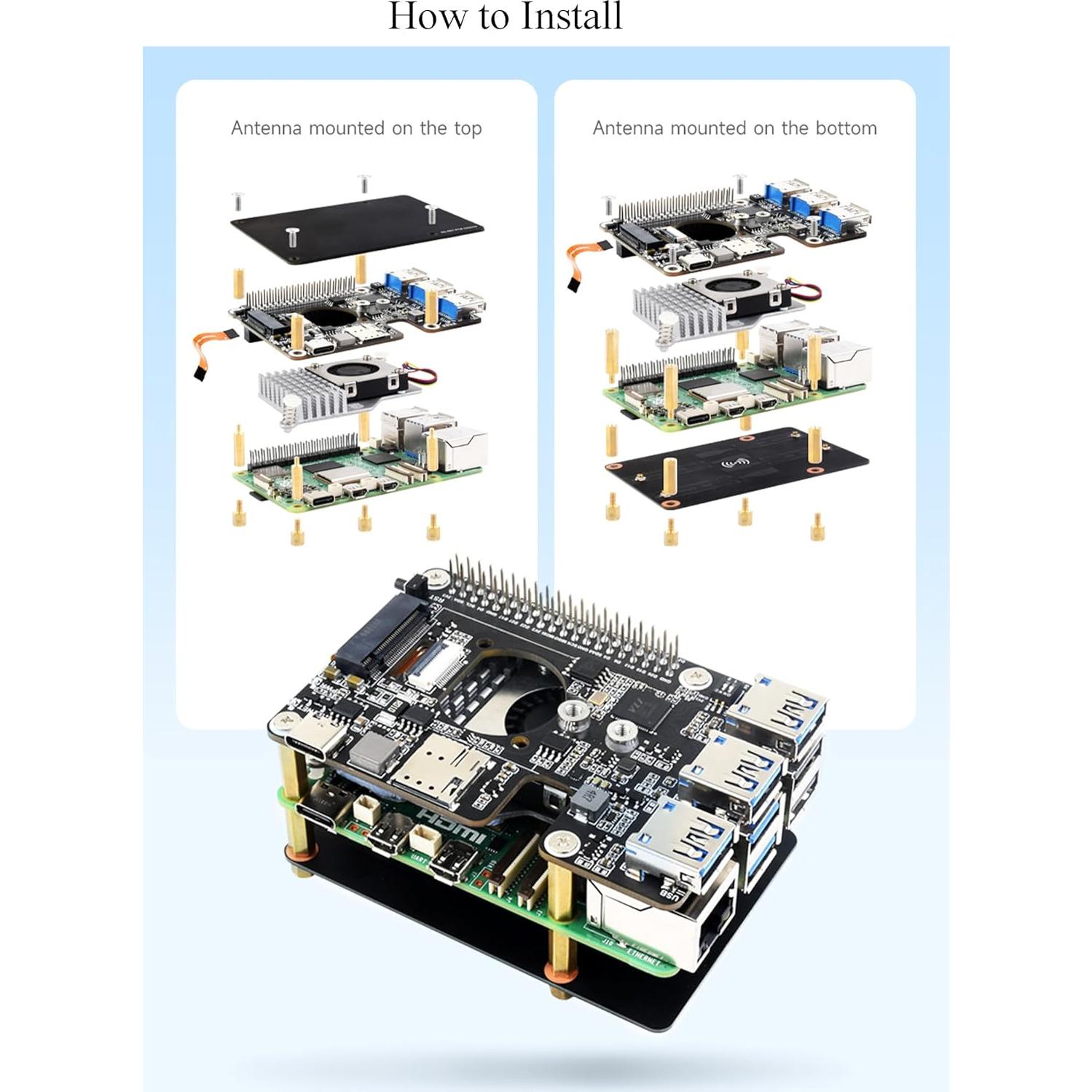 Adaptador PCIe a M.2 4G/5G y USB 3.2 HAT+ UeeKKoo para Raspberry Pi 5