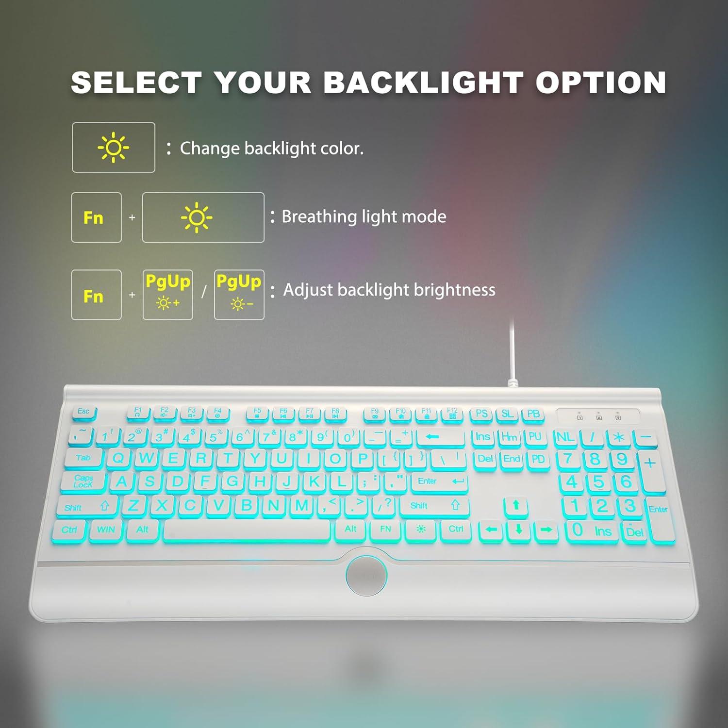 Teclado USB Retroiluminado KOPJIPPOM Grande 7 Colores