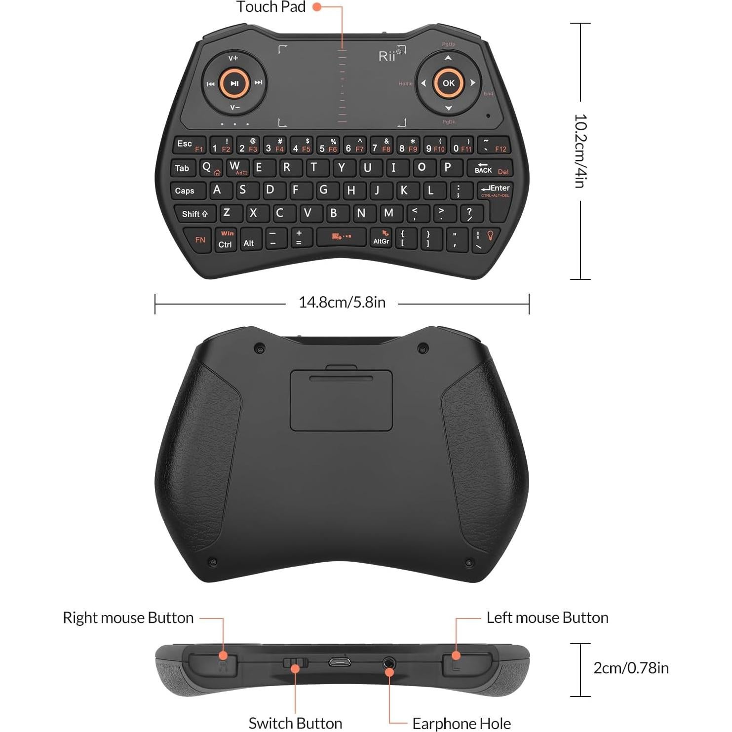 Teclado Inalámbrico Mini Rii K28 con Touchpad y Retroiluminado