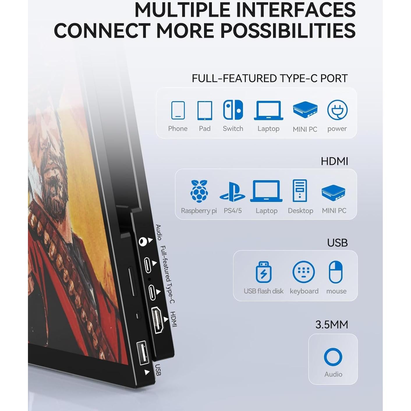 Monitor Portátil WCKUN 17.3" 4K Táctil Metal USB-C HDMI