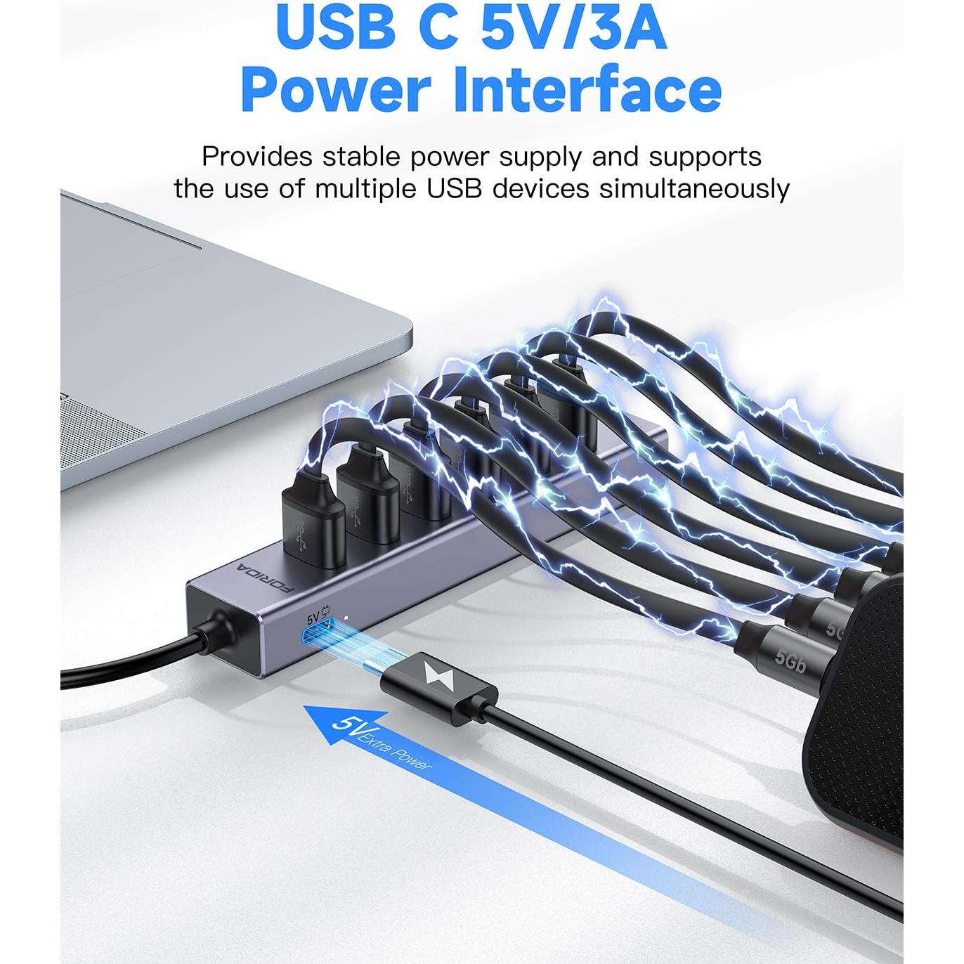 Hub USB 3.0 8-en-1 FORIDA con Ethernet Gigabit y 1.2m