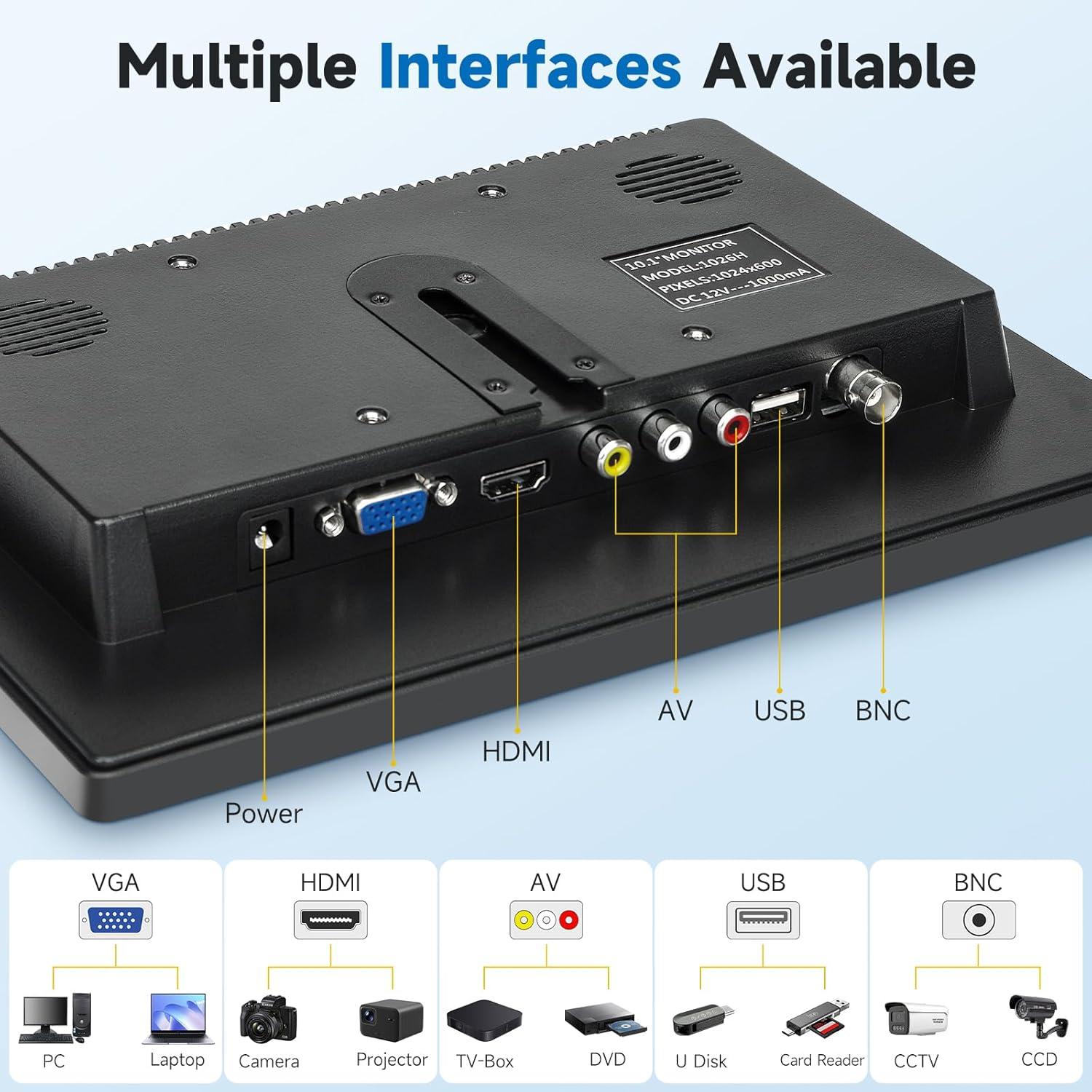 Monitor Portátil JINSWY 10.1" HD 1024x600 HDMI VGA USB