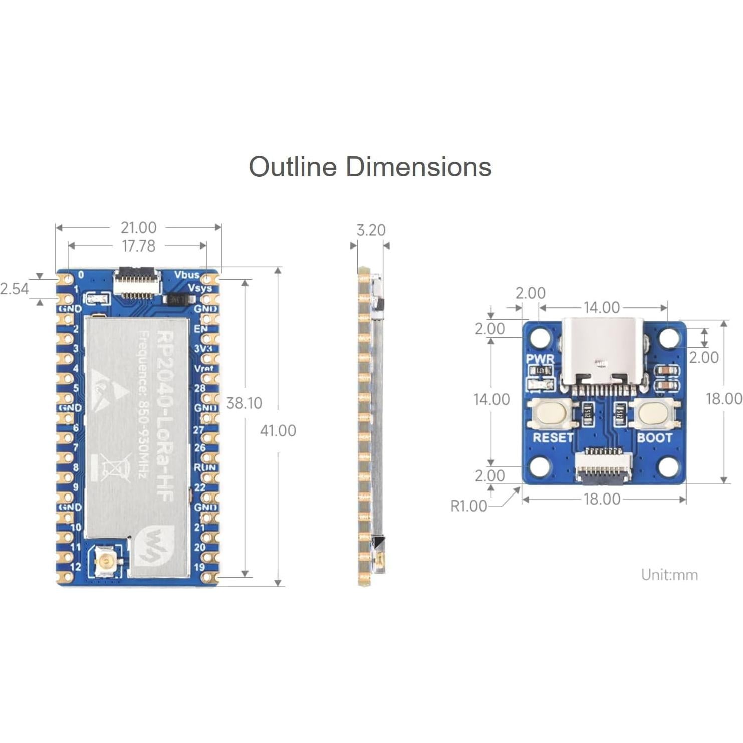Placa de Desarrollo LoRa Waveshare RP2040 850-930MHz