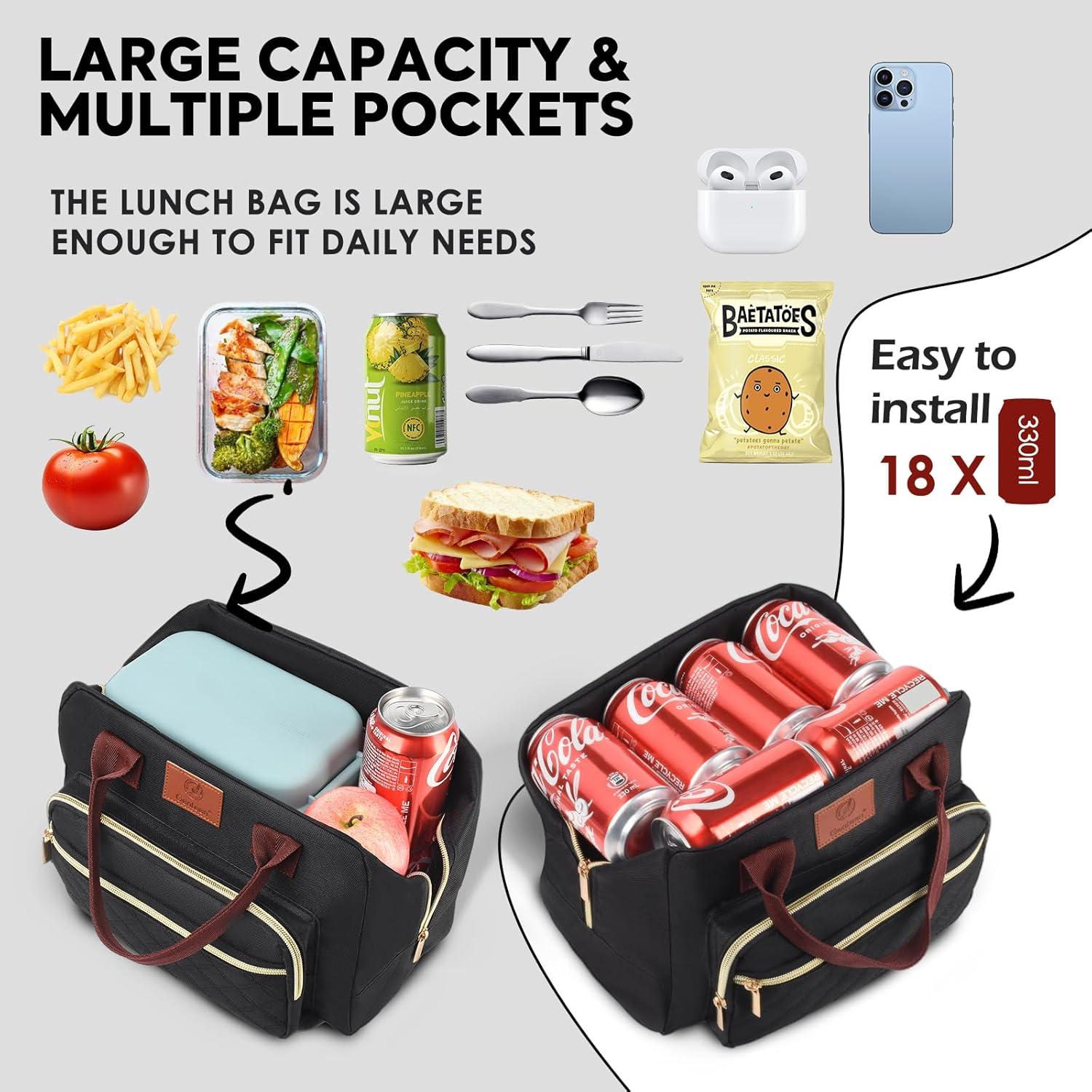 Bolsa de Almuerzo Aislada Genteen Negra 29.5x15.7x20.1 cm