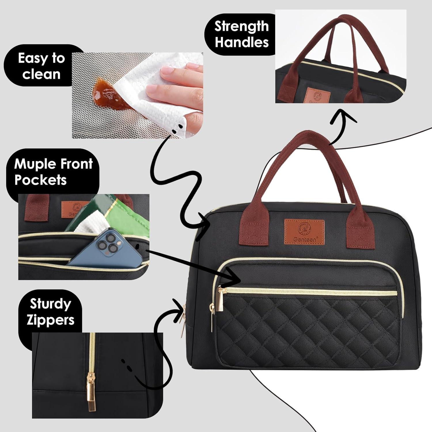 Bolsa de Almuerzo Aislada Genteen Negra 29.5x15.7x20.1 cm