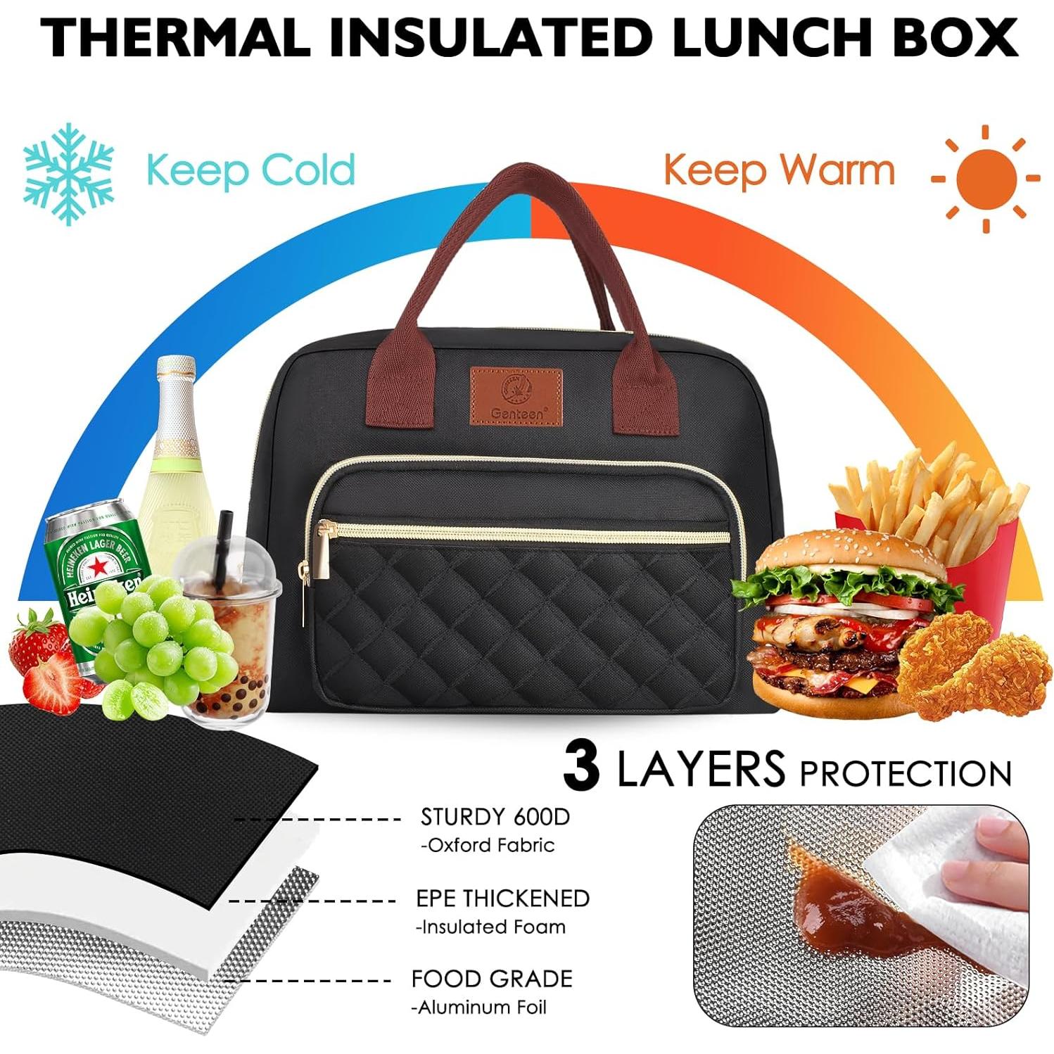 Bolsa de Almuerzo Aislada Genteen Negra 29.5x15.7x20.1 cm