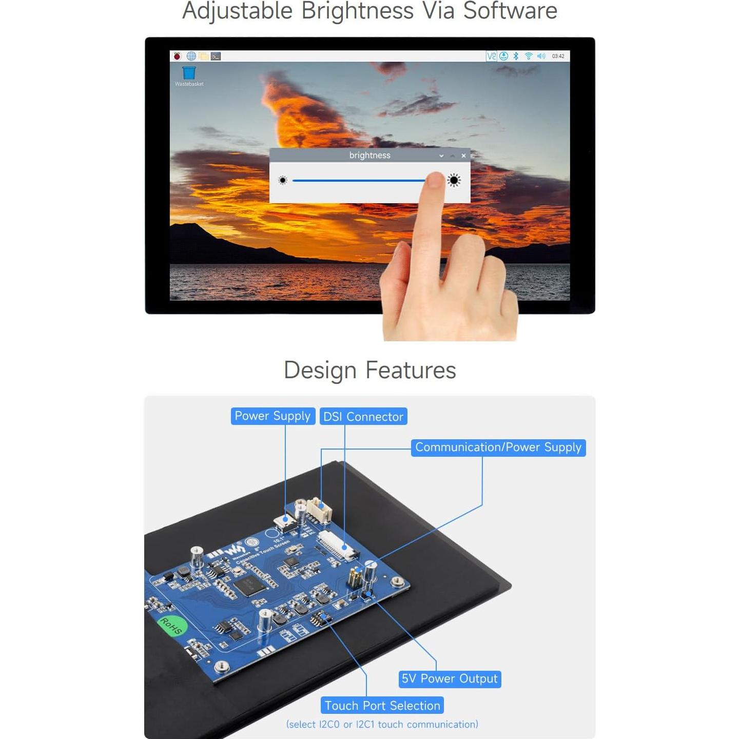 Pantalla Táctil Capacitiva IPS 8" Waveshare 1280x800 DSI