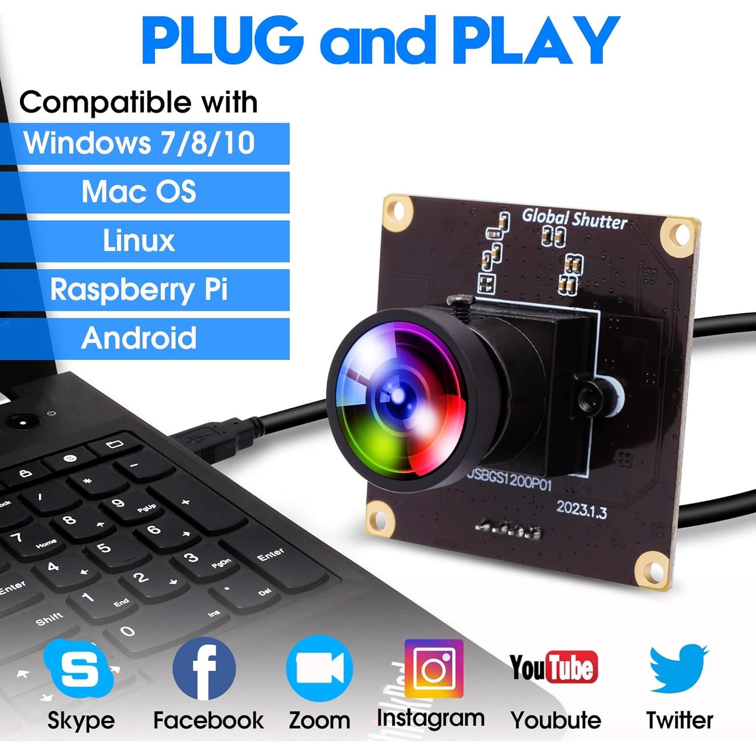 Cámara USB IFWATER 2MP 90fps Obturador Global 1200P