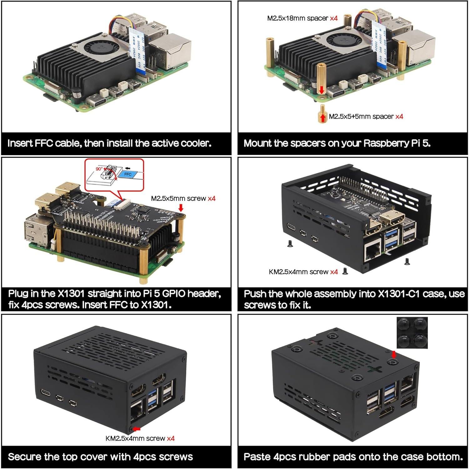 Caja de Metal Geekworm X1301-C1 con Enfriador H505 para Raspberry Pi 5