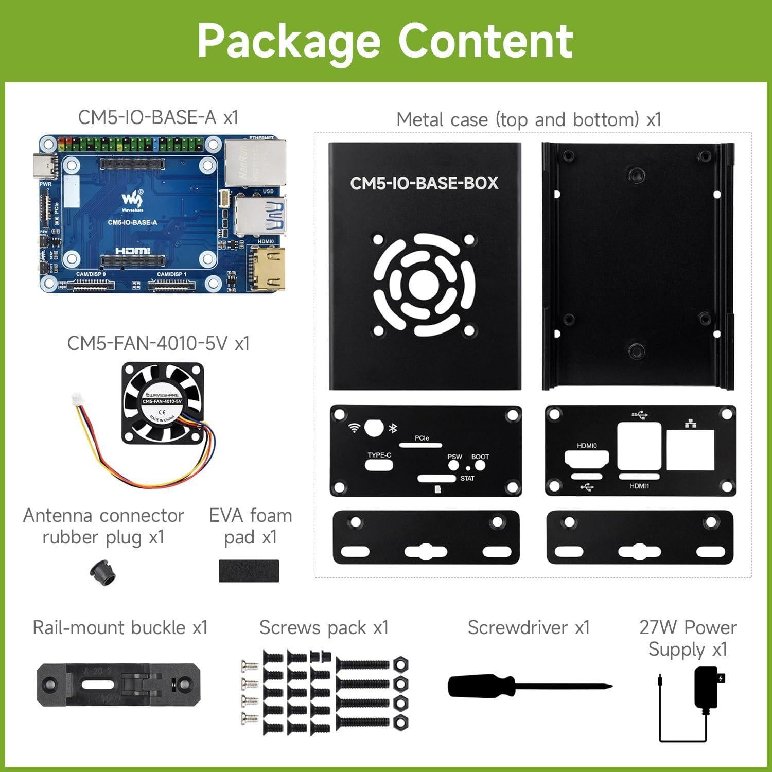 Placa Base Mini Waveshare CM5 con Caja Metal y Fuente 5V 5A