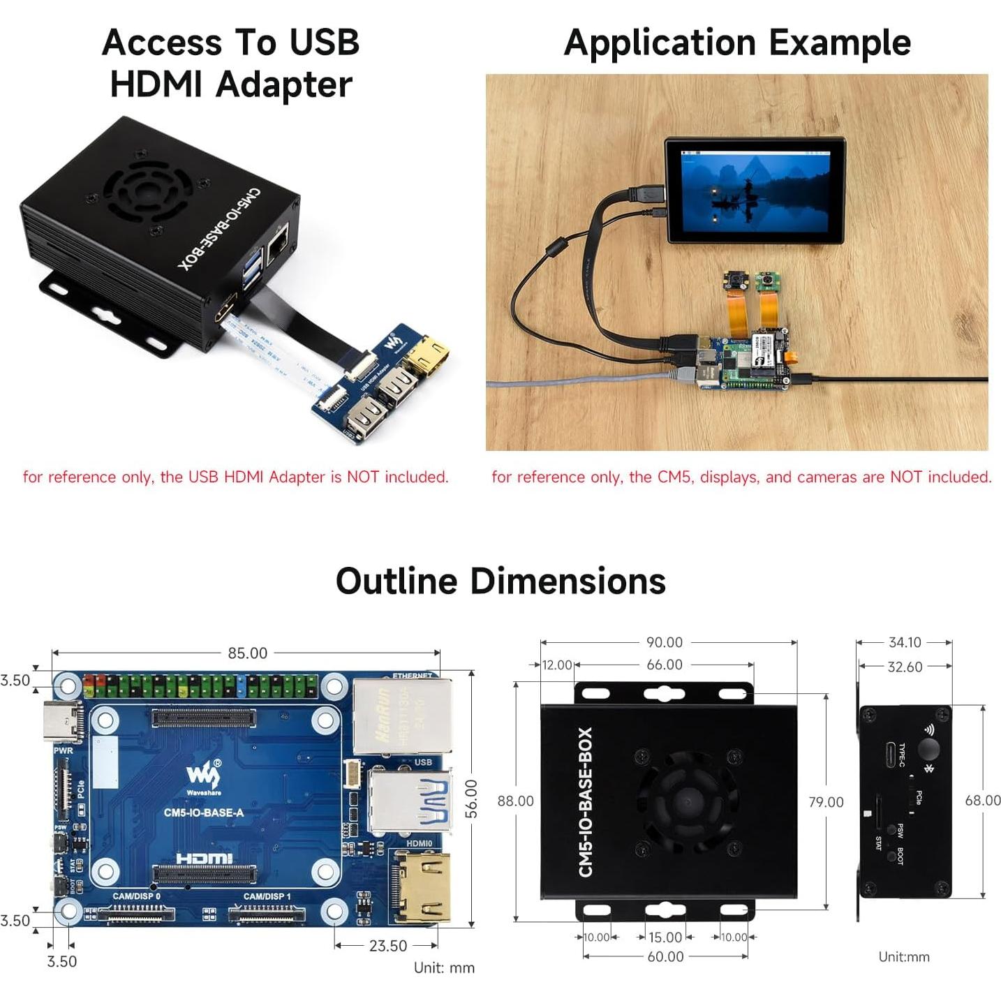 Placa Base Mini Waveshare CM5 con Caja Metal y Fuente 5V 5A