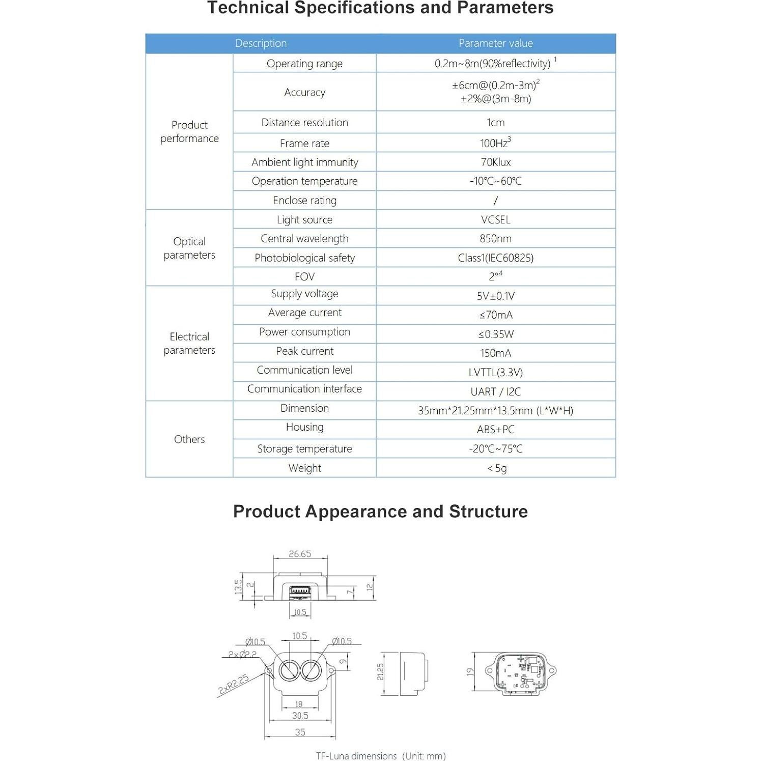 Sensor LiDAR TF-Luna SmartFly 0.2-8m Precisión 6cm