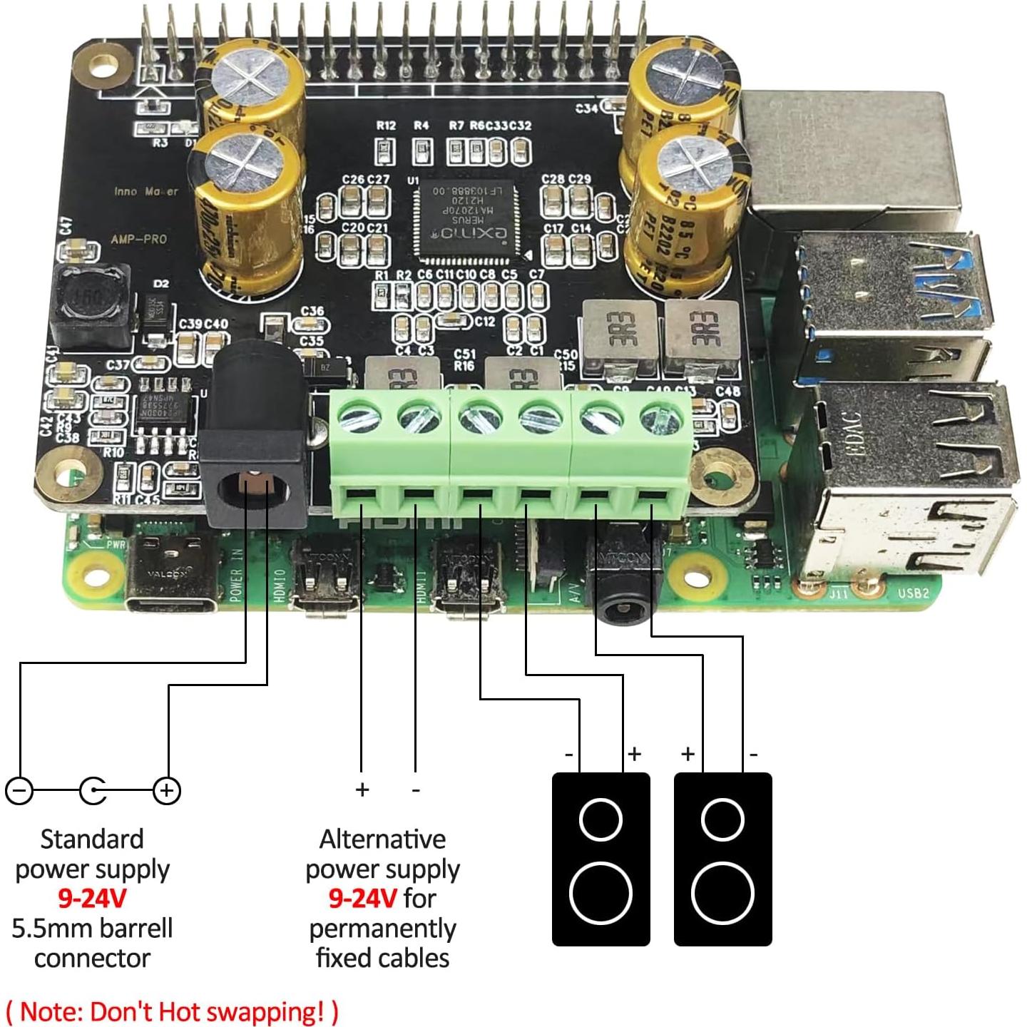 Amplificador de Audio InnoMaker HiFi AMP Pro V2 2x80W para Raspberry Pi
