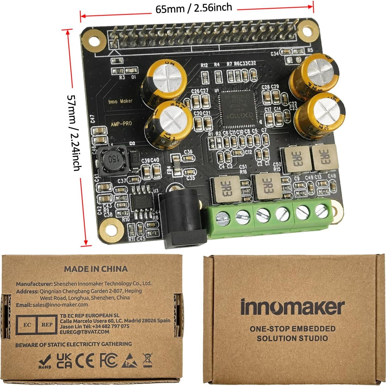 Amplificador de Audio InnoMaker HiFi AMP Pro V2 2x80W para Raspberry Pi