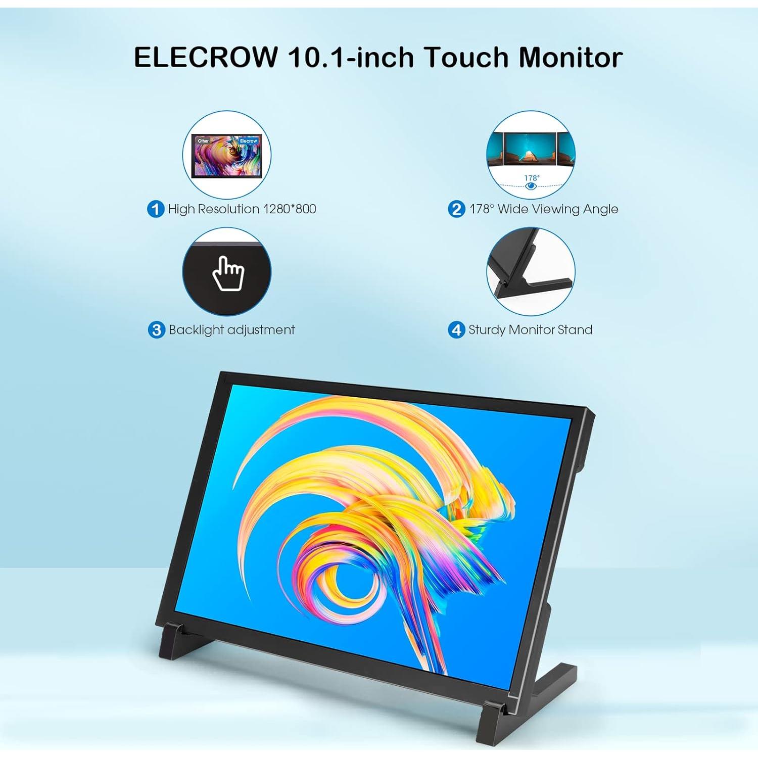 Monitor Táctil ELECROW 10.1" IPS 1280x800 HD Compatible Raspberry Pi