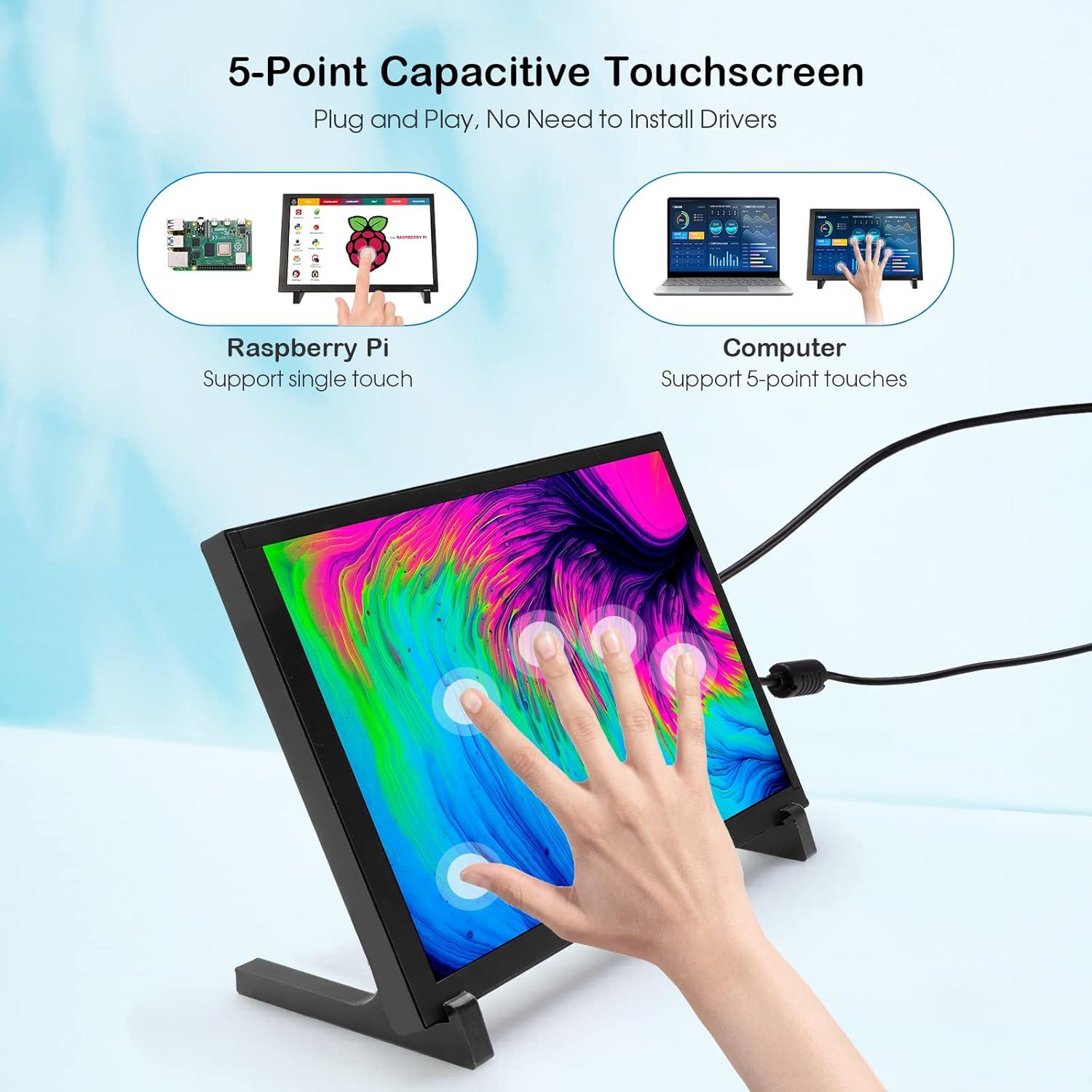 Monitor Táctil ELECROW 10.1" IPS 1280x800 HD Compatible Raspberry Pi