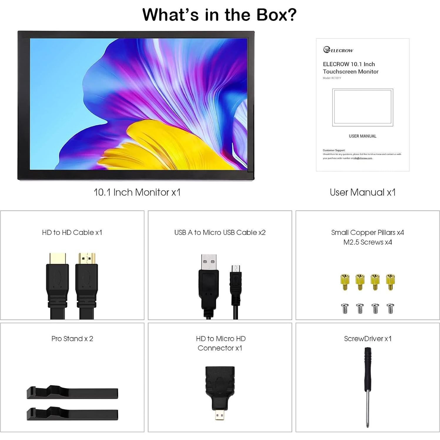 Monitor Táctil ELECROW 10.1" IPS 1280x800 HD Compatible Raspberry Pi