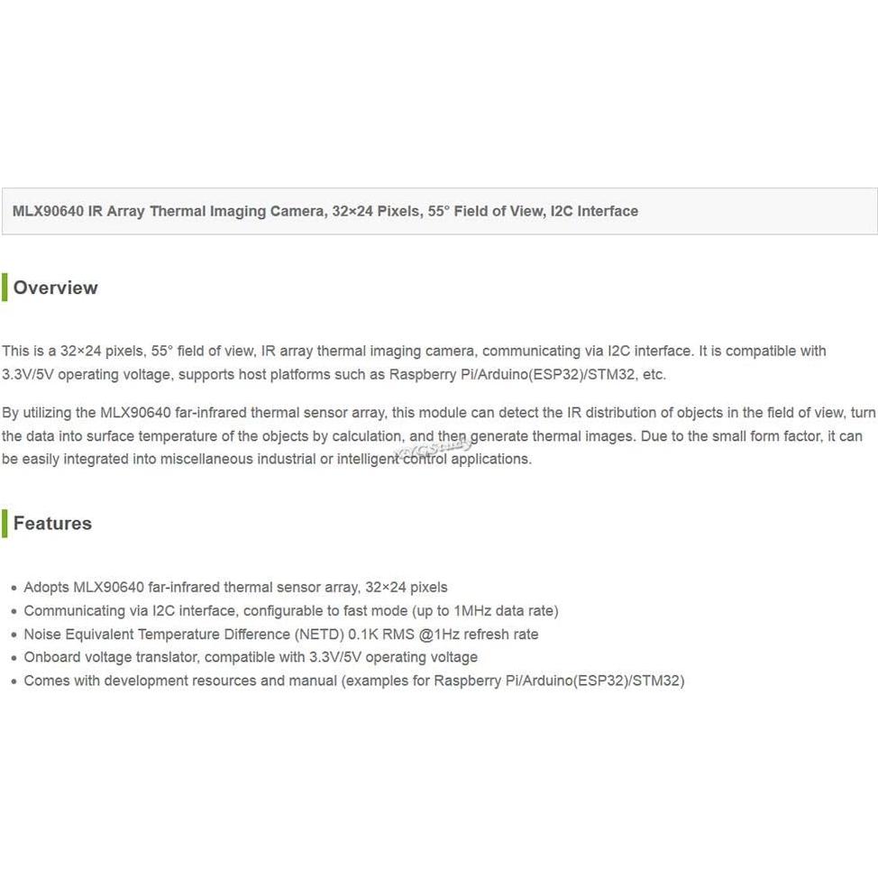 Cámara Térmica MLX90640-D55 32x24 píxeles I2C Raspberry Pi