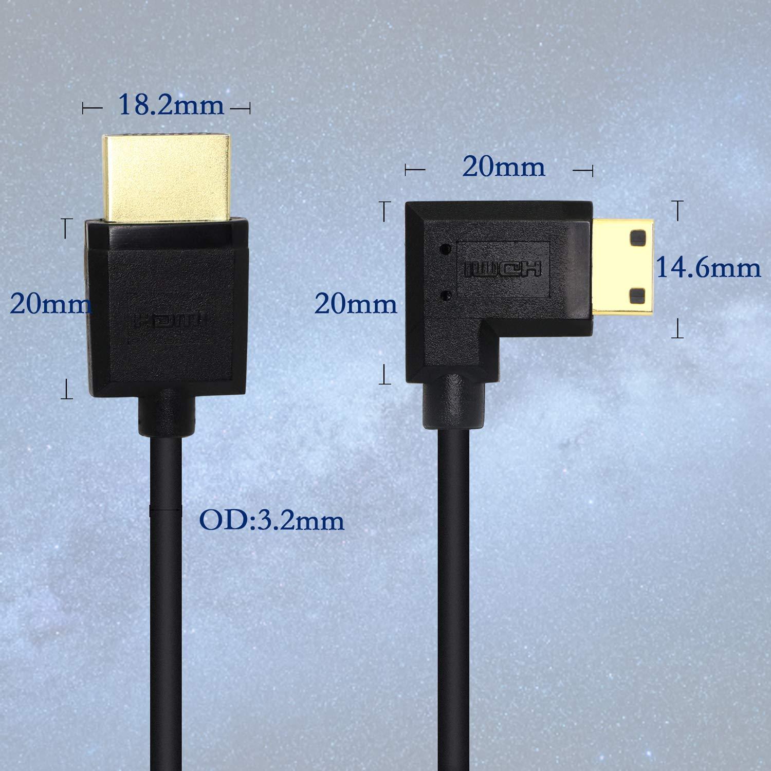 Cable Mini HDMI a HDMI 15cm YOUCHENG 4K 60Hz Ángulo Recto