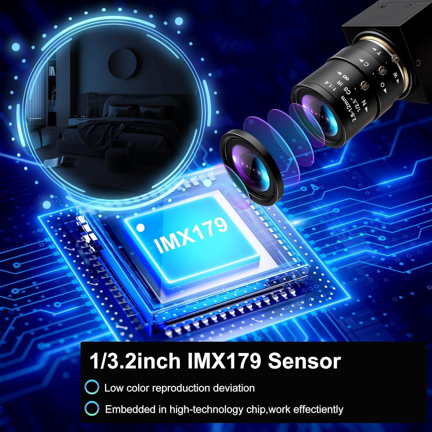 Cámara Web USB 8MP ALPCAM Full HD 3264x2448 Lente Zoom 2.8-12mm