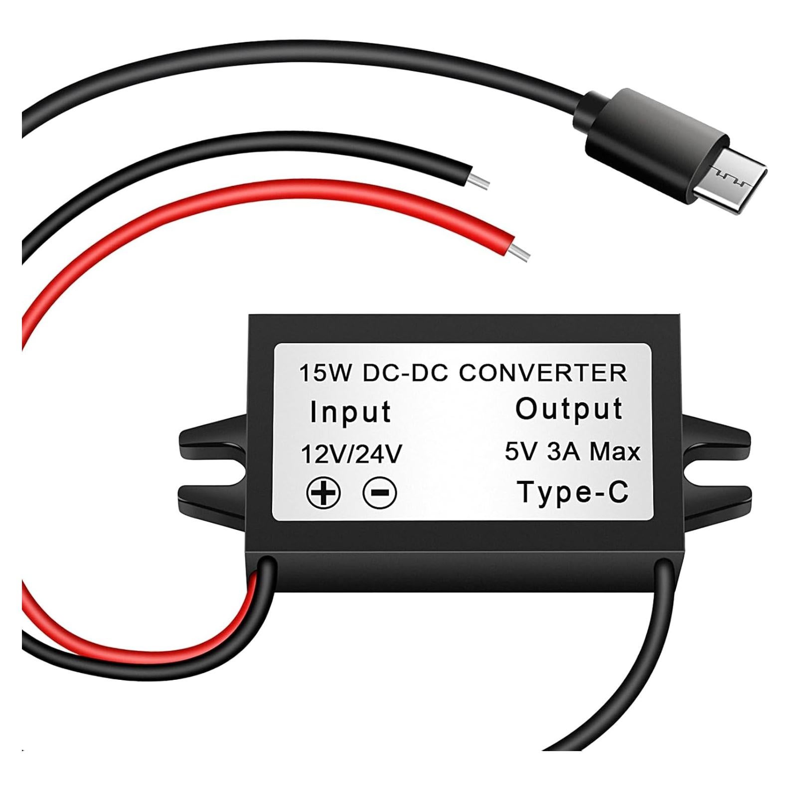 Convertidor Buck 12V/24V a 5V 3A USB Tipo-C Petutu