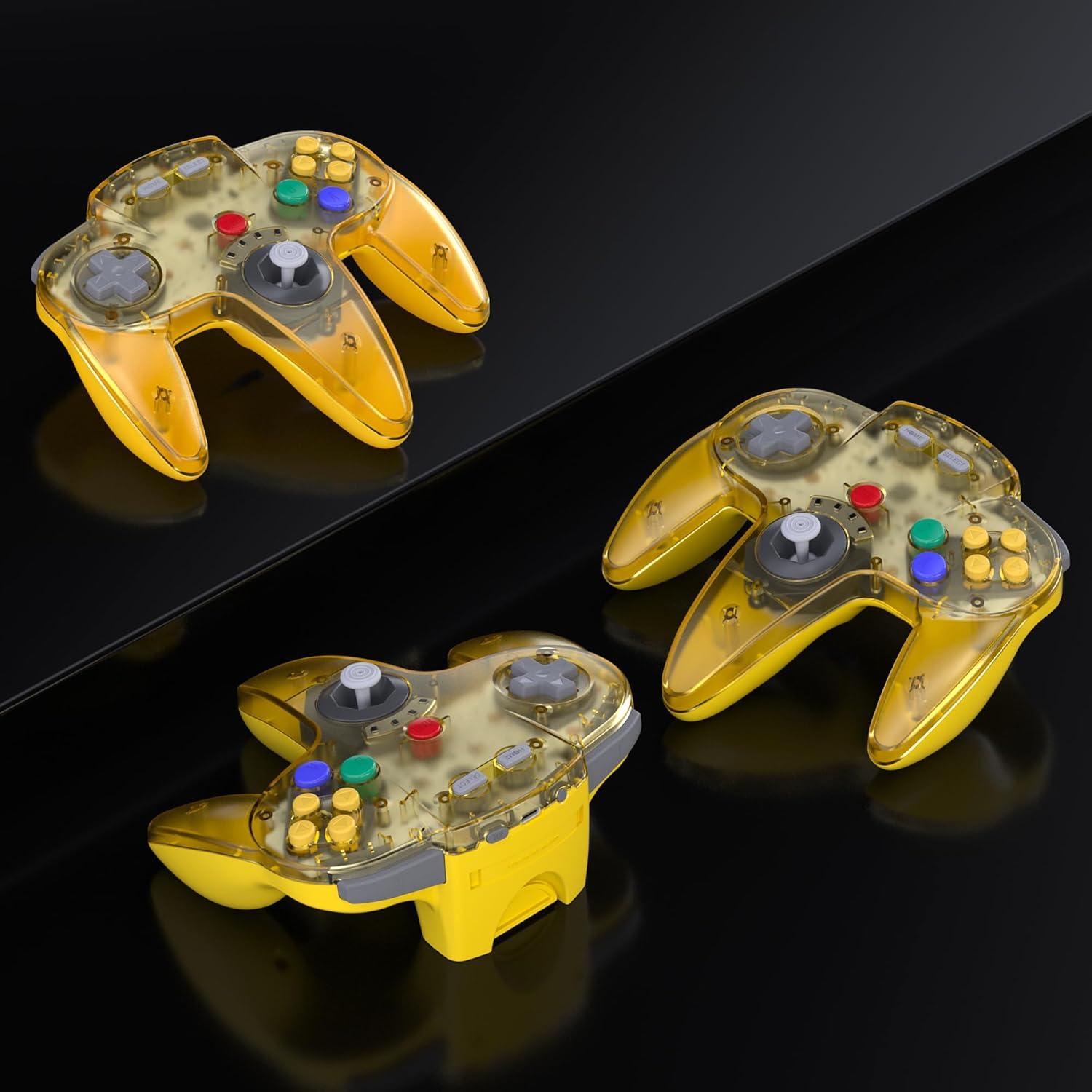 Controladores Inalámbricos N64 SAFFUN - 2 Piezas Amarillo Transparente
