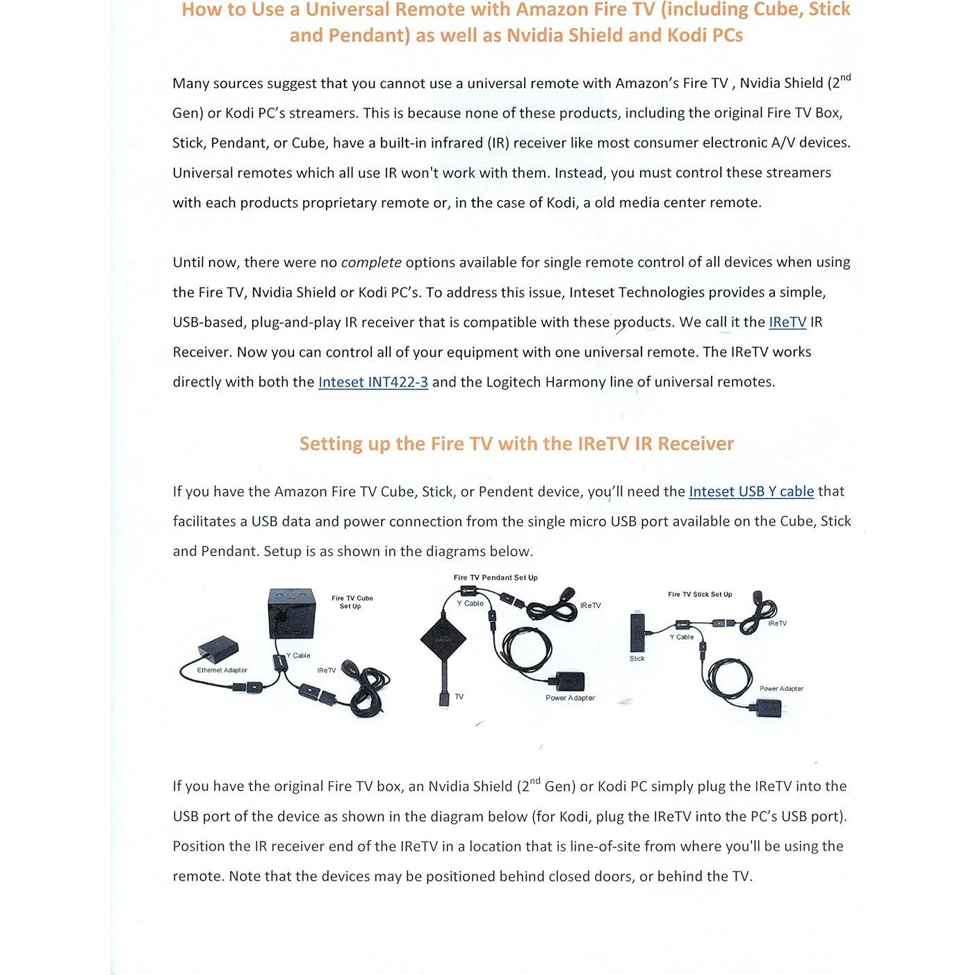 Receptor IR USB IReTV para Nvidia Shield y Fire TV