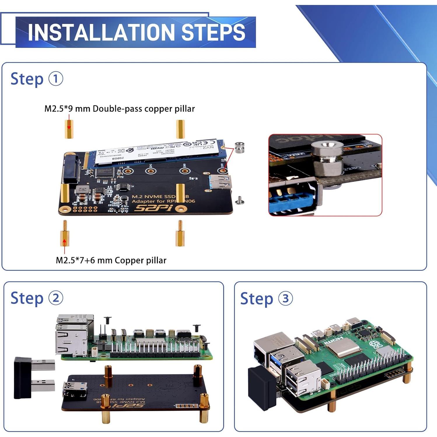 Adaptador USB 3.0 GeeekPi N06 para SSD NVMe M.2 Raspberry Pi 5