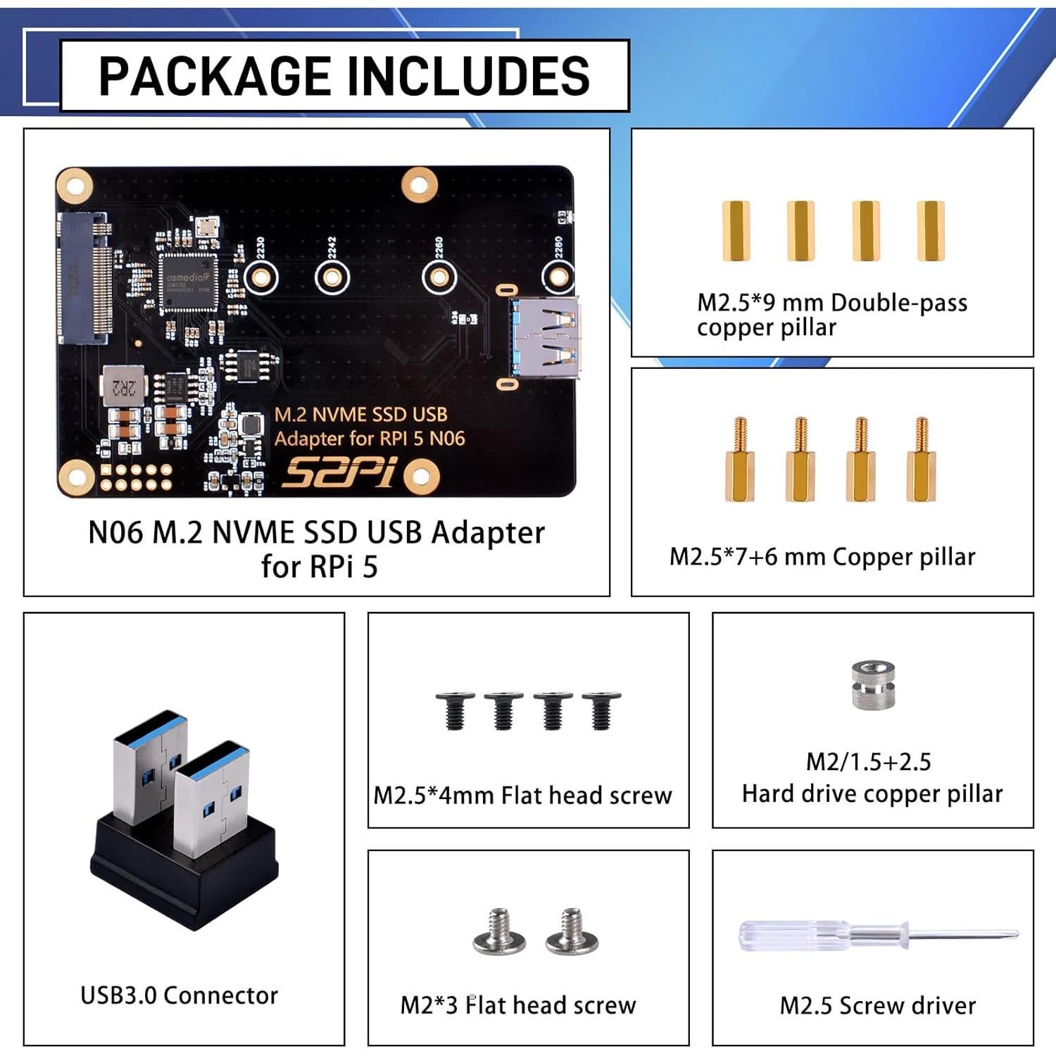 Adaptador USB 3.0 GeeekPi N06 para SSD NVMe M.2 Raspberry Pi 5