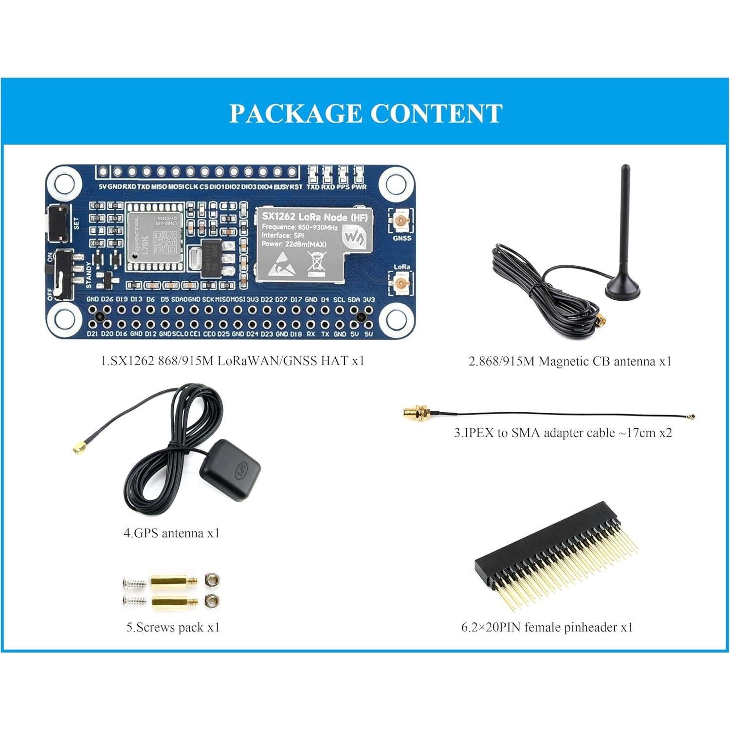 Módulo LoRaWAN GNSS UeeKKoo SX1262 para Raspberry Pi