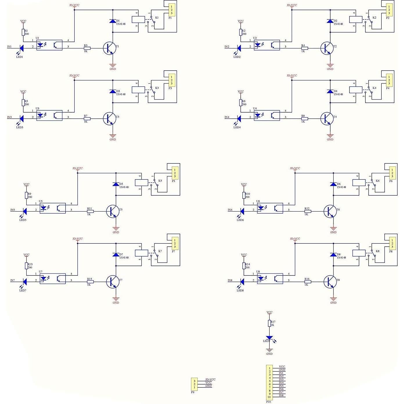 Módulo de Relé de 8 Canales Lystin DC 5V 10A para Microcontroladores