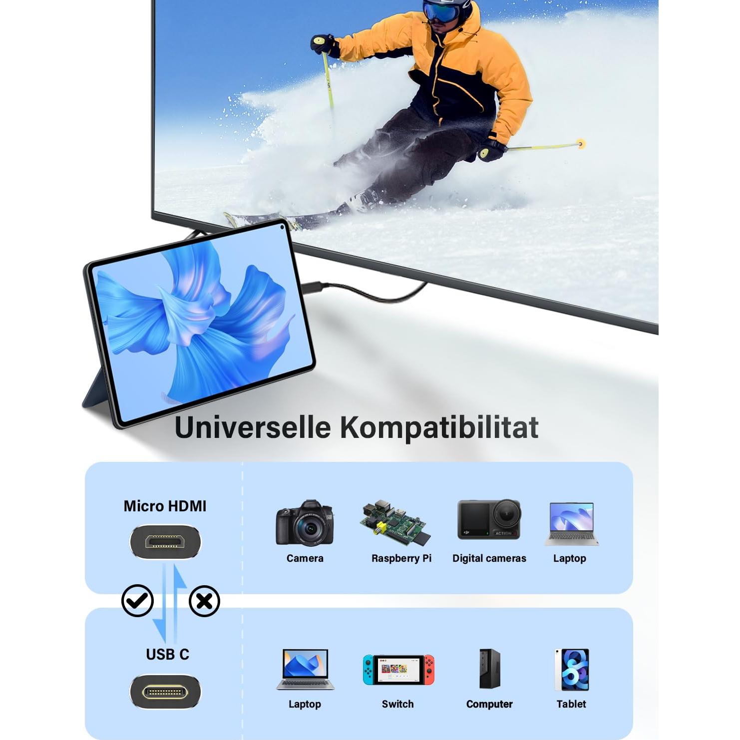 Cable Micro HDMI a USB C 1.83m KOMGILK 4K 60Hz 18Gbps