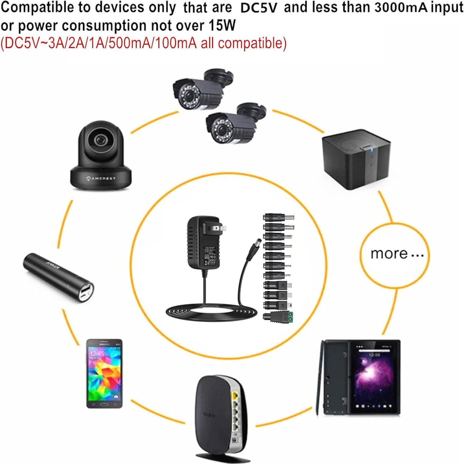 Adaptador de corriente AC-DC 5V 3A Universal con 11 puntas