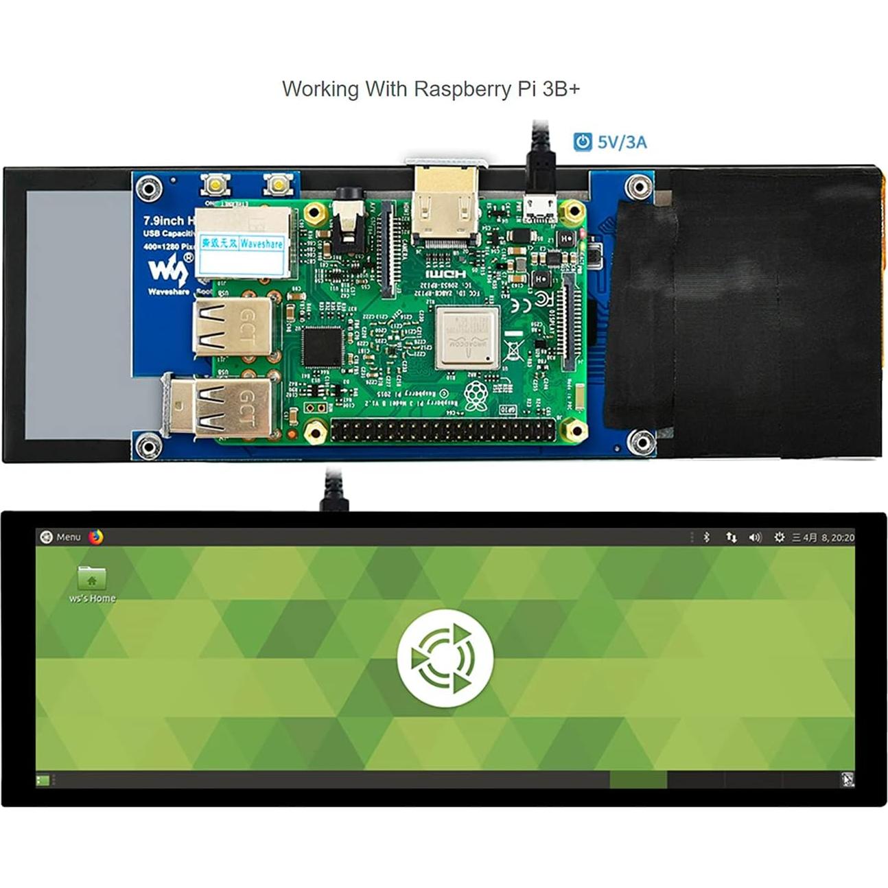 Pantalla LCD Táctil Capacitiva Waveshare 20.1 cm HDMI 400x1280