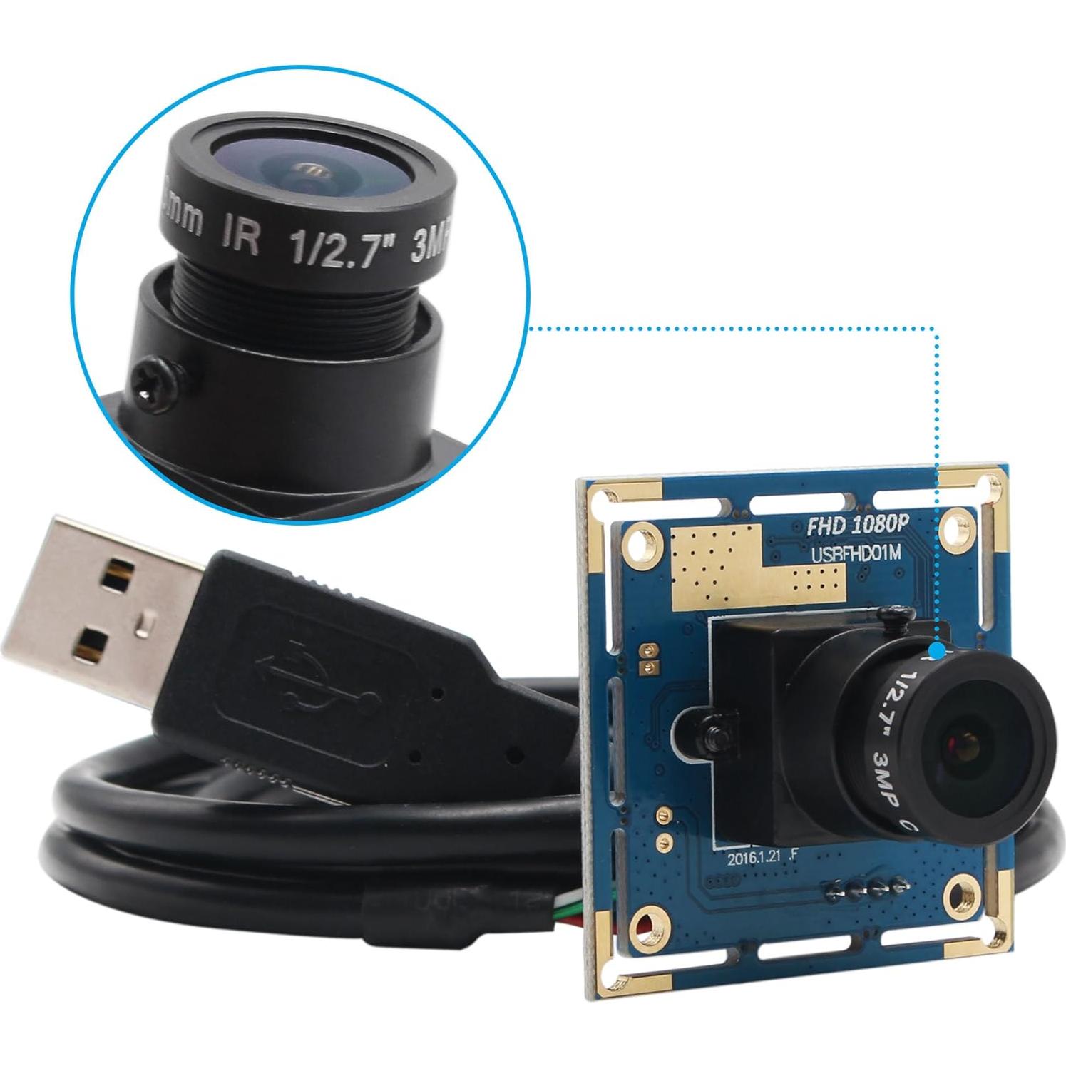 Cámara USB ELP 1080P Gran Angular 2.8mm 60fps para PC