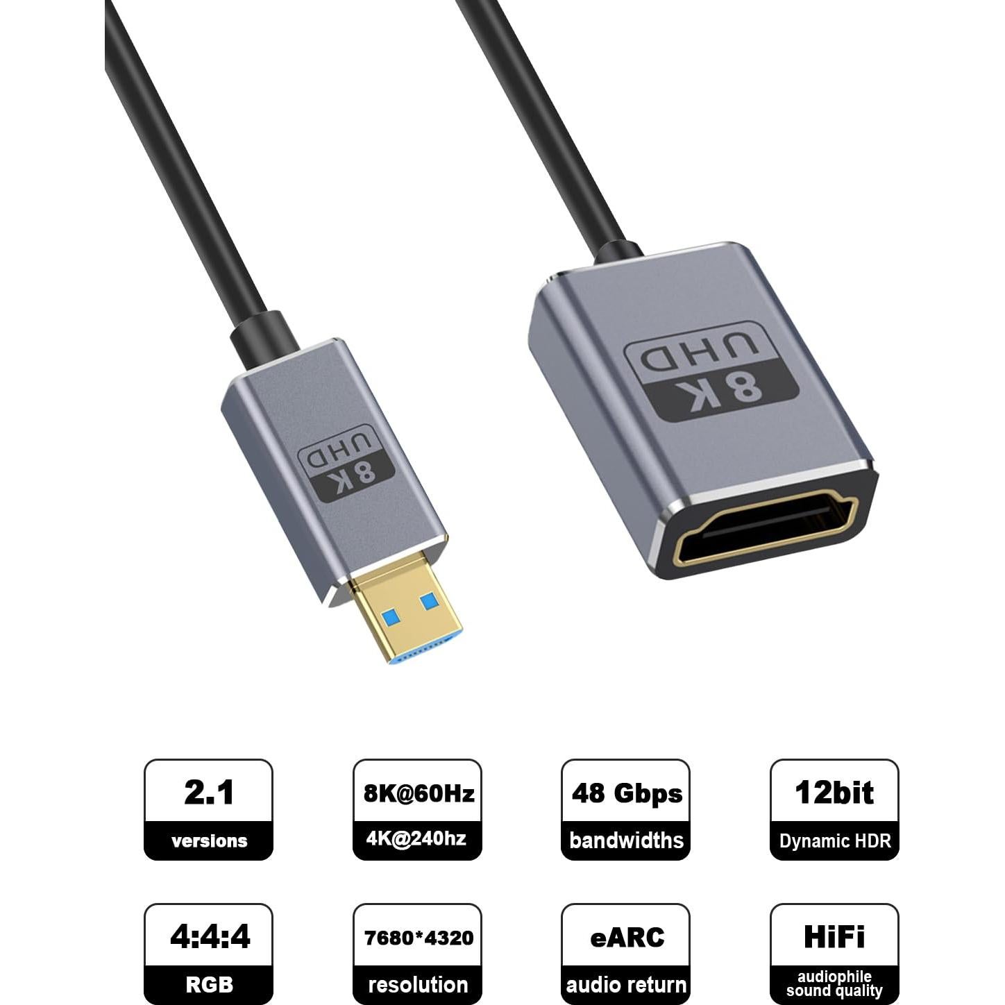 Cable HDMI a Micro HDMI Duttek 8K 0.30-0.46m 48Gbps