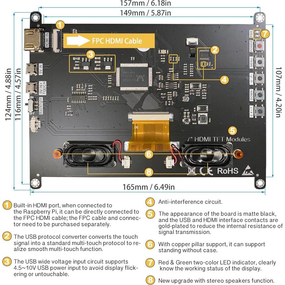 Pantalla Táctil 7" LESOWN LR7-ST IPS 1024x600 HDMI USB