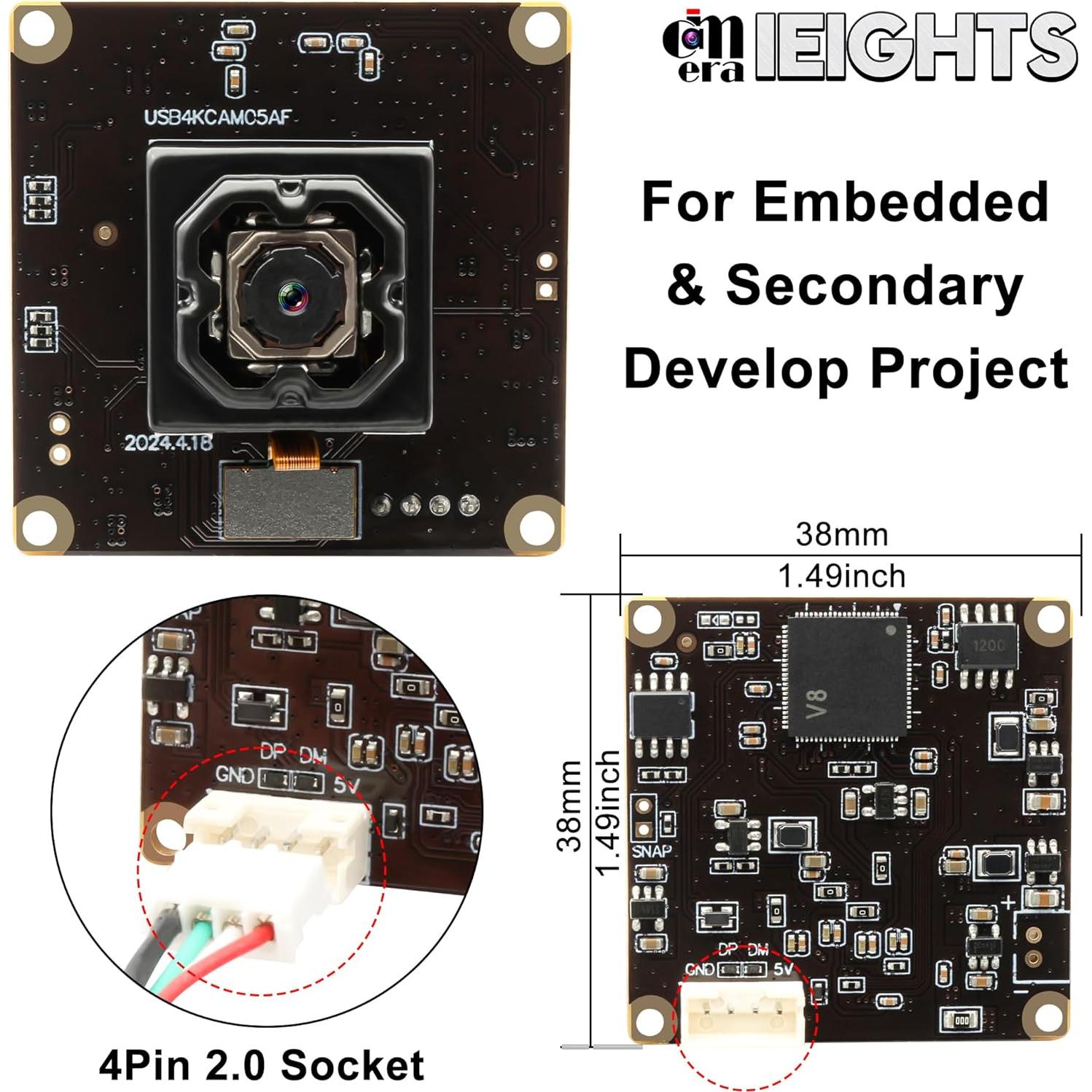 Cámara USB 4K IEights ELP-USB4KCAM05AF-V90, 11MP, Mini