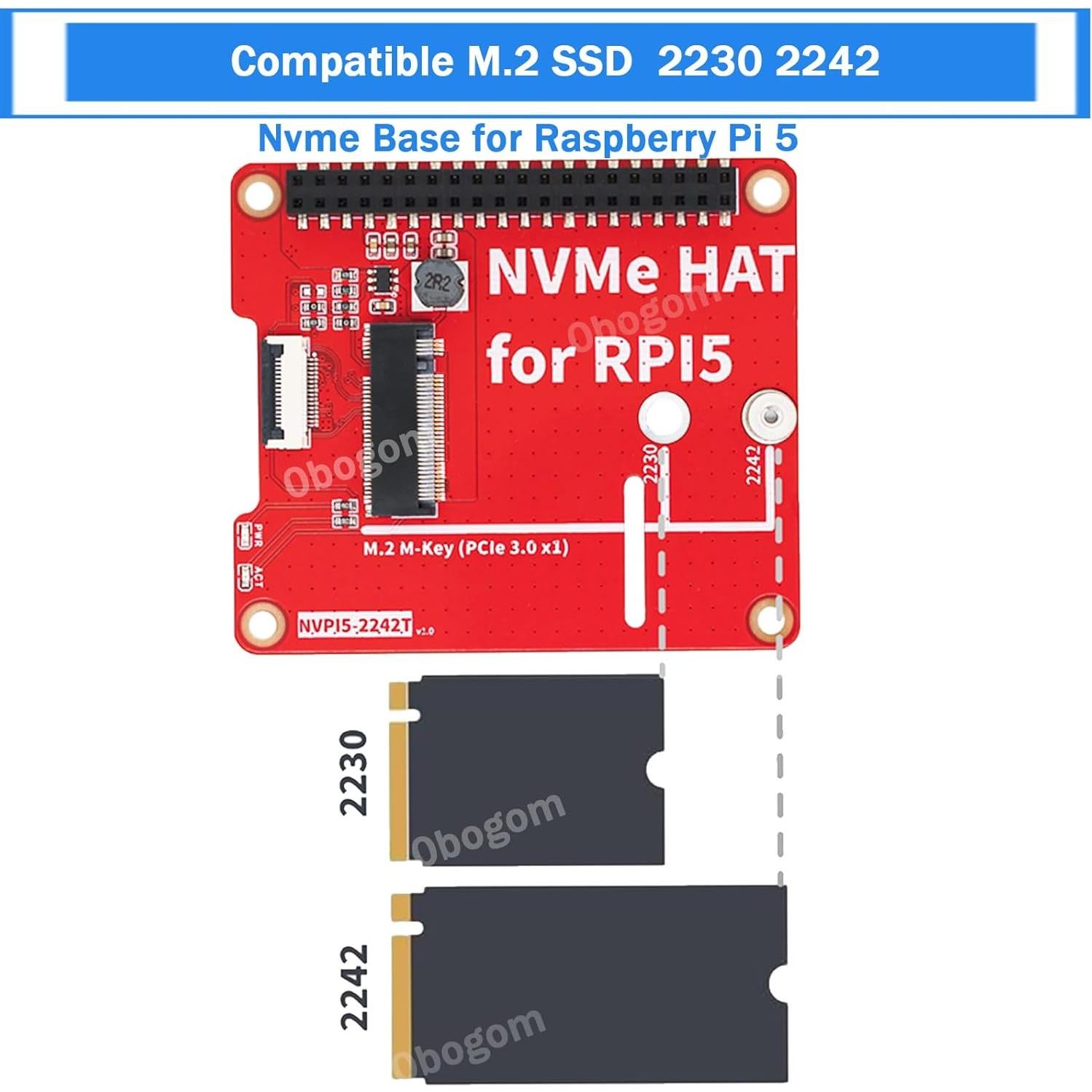 Base NVMe para Raspberry Pi 5 obogom M-Key PCIe a M.2 SSD