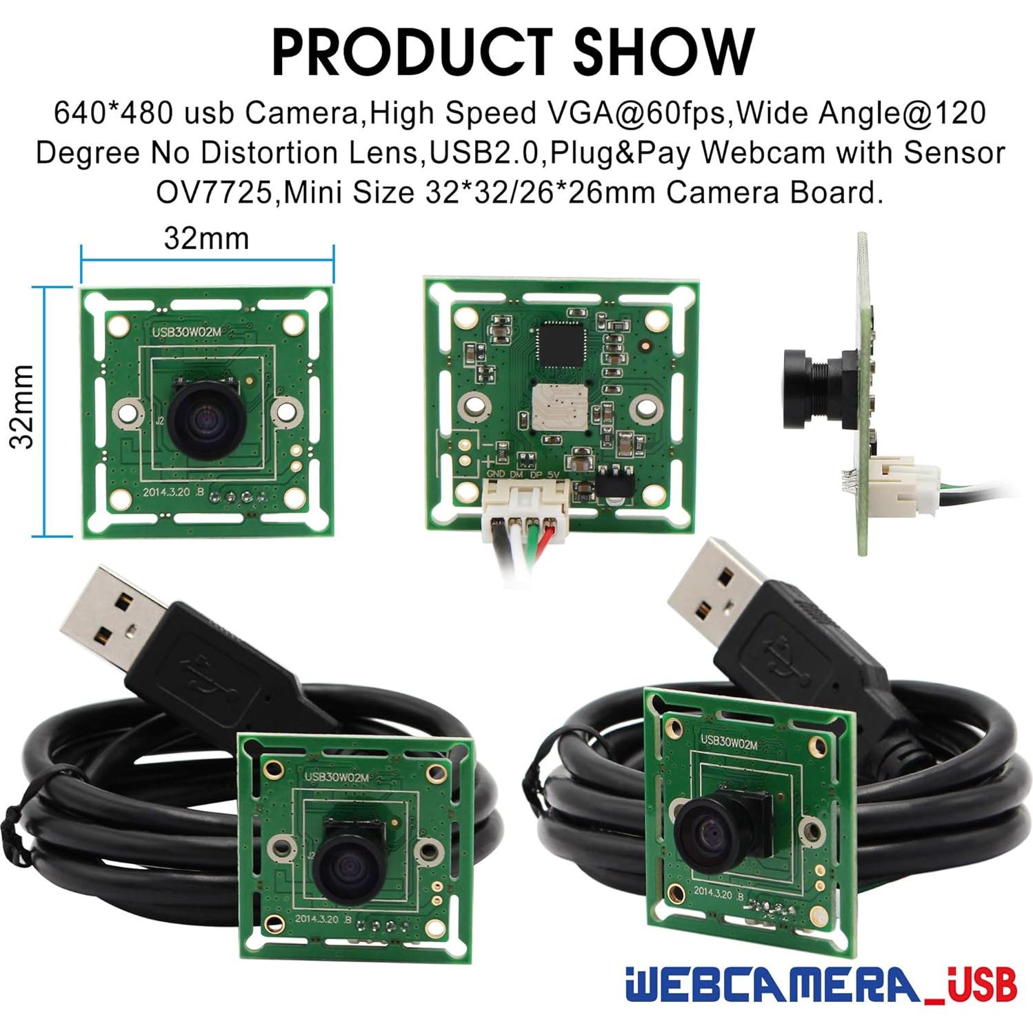 Cámara USB ELP VGA 120° Gran Angular 480P 60fps Mini