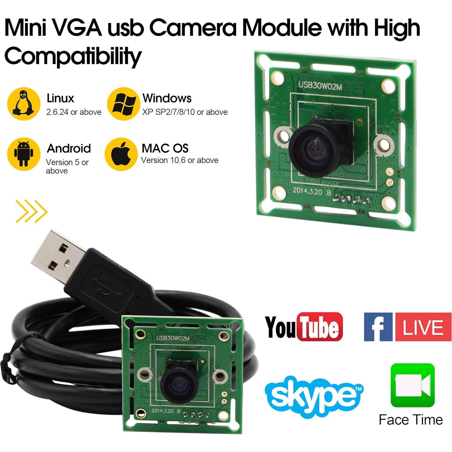 Cámara USB ELP VGA 120° Gran Angular 480P 60fps Mini