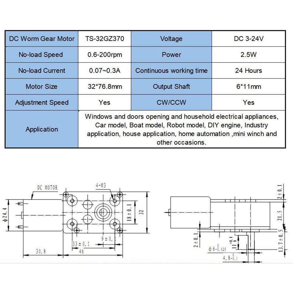 Motor de Engranaje DC 12V 0.6RPM BBQ Driver 25kg.cm
