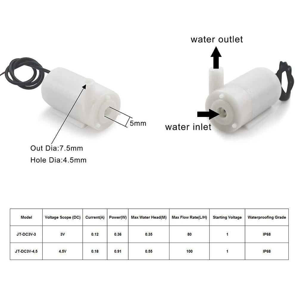 3 Mini Bombas de Agua Sumergibles WayinTop 3V 5V + Tubo 3M