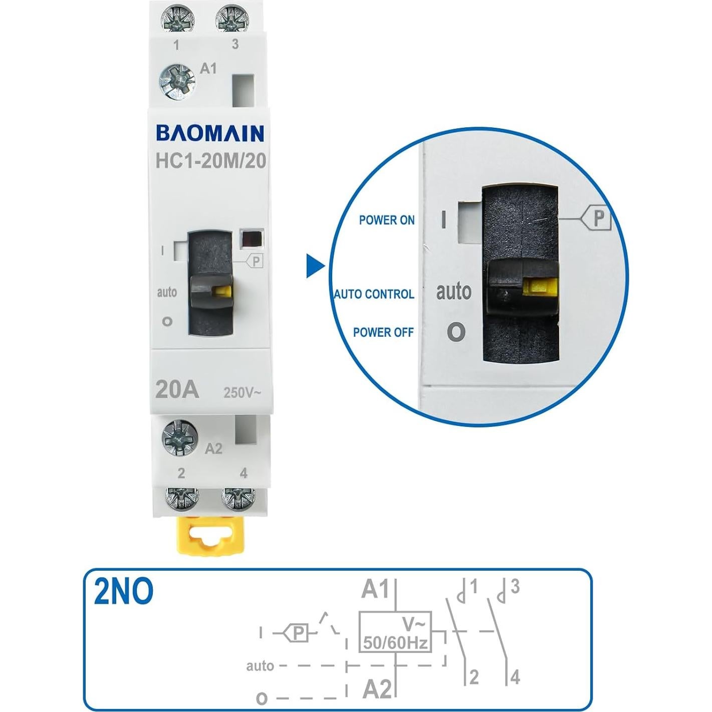 Contacto AC Baomain 20A 110V 2 Polos Manual y Automático