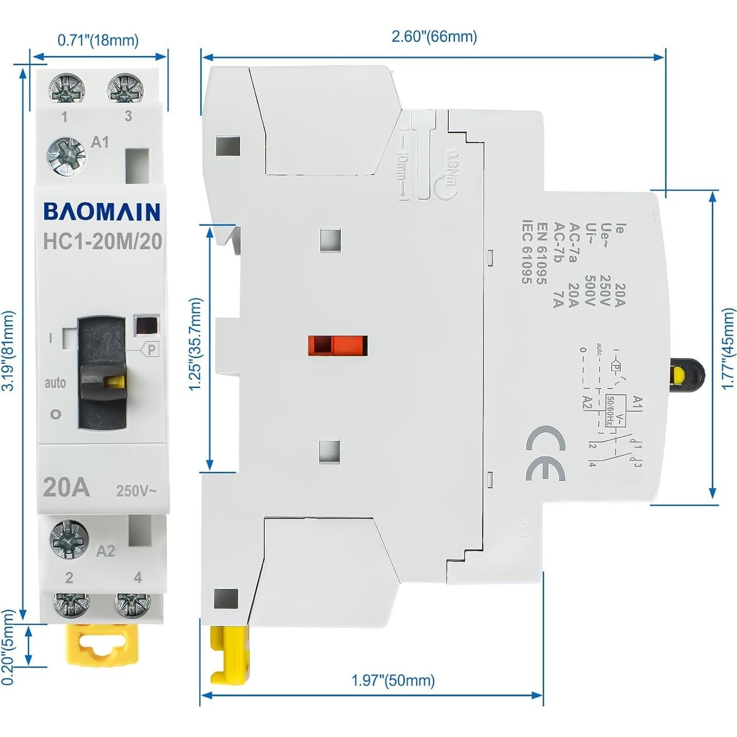Contacto AC Baomain 20A 110V 2 Polos Manual y Automático