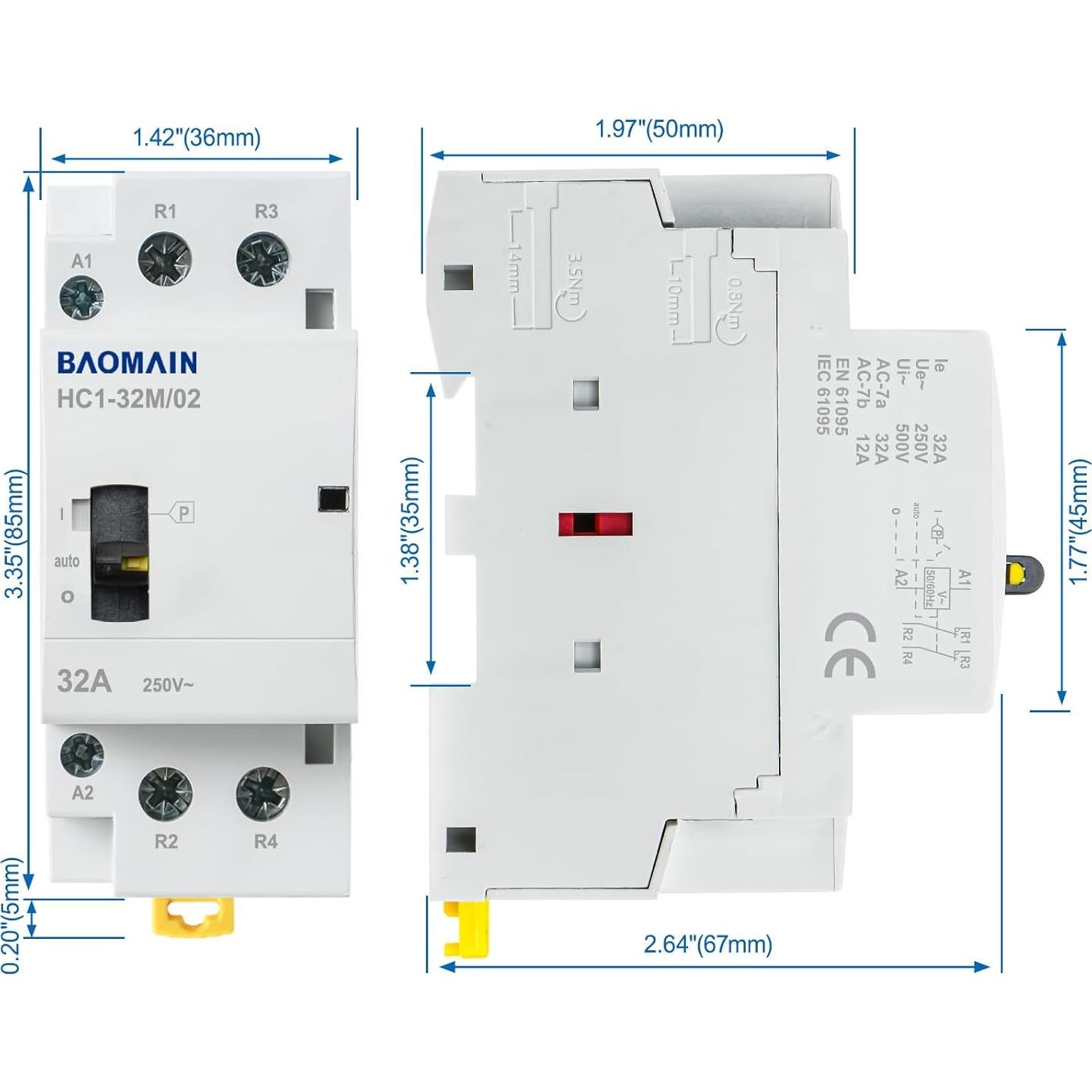 Contacto AC Baomain 32A 110V 2 Polos Normalmente Cerrado