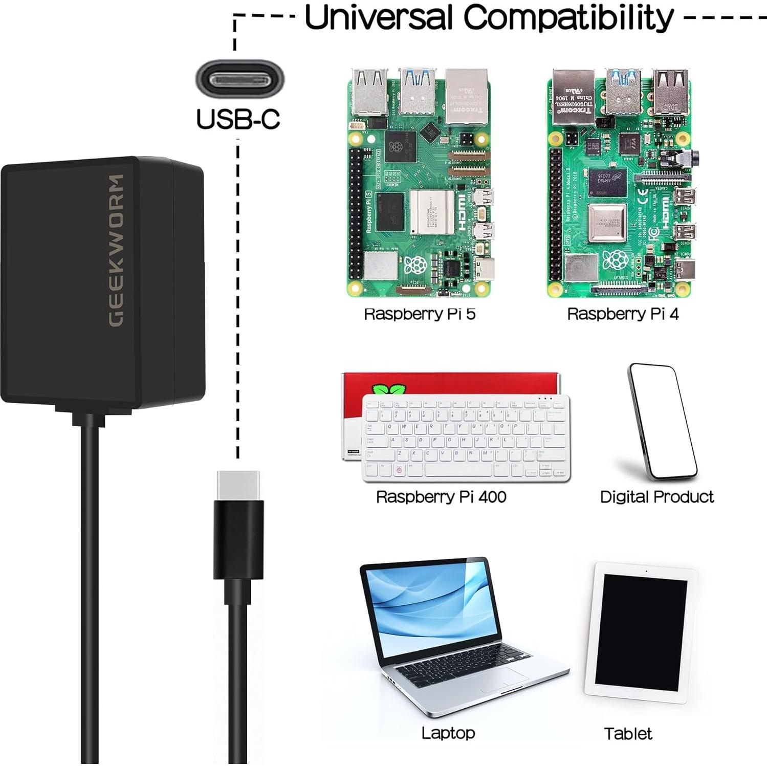 Caja de Metal Geekworm P580-V2 con Fuente GaN 27W para Raspberry Pi 5