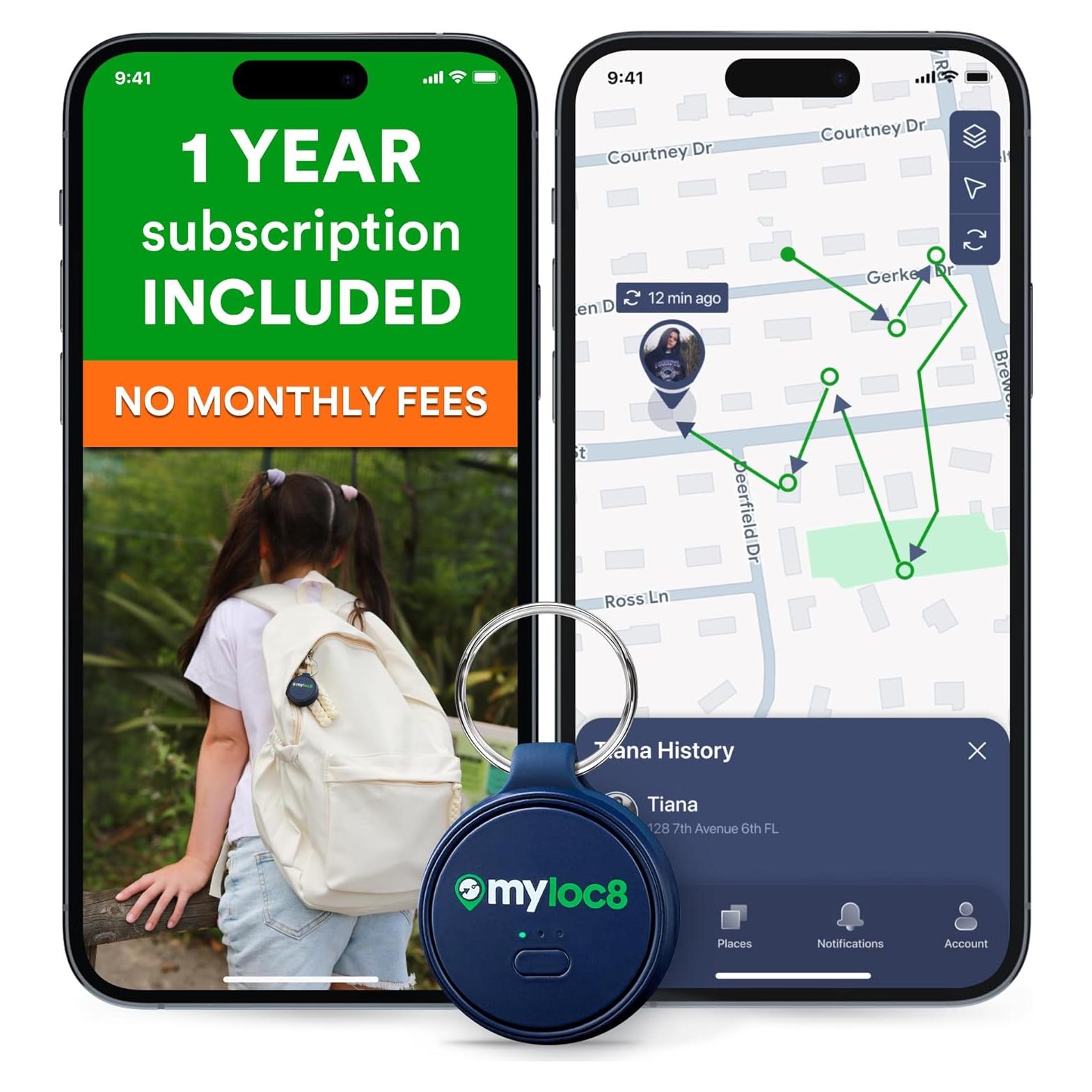 Rastreador GPS MYLOC8 para Niños y Objetos - Botón SOS, Impermeable