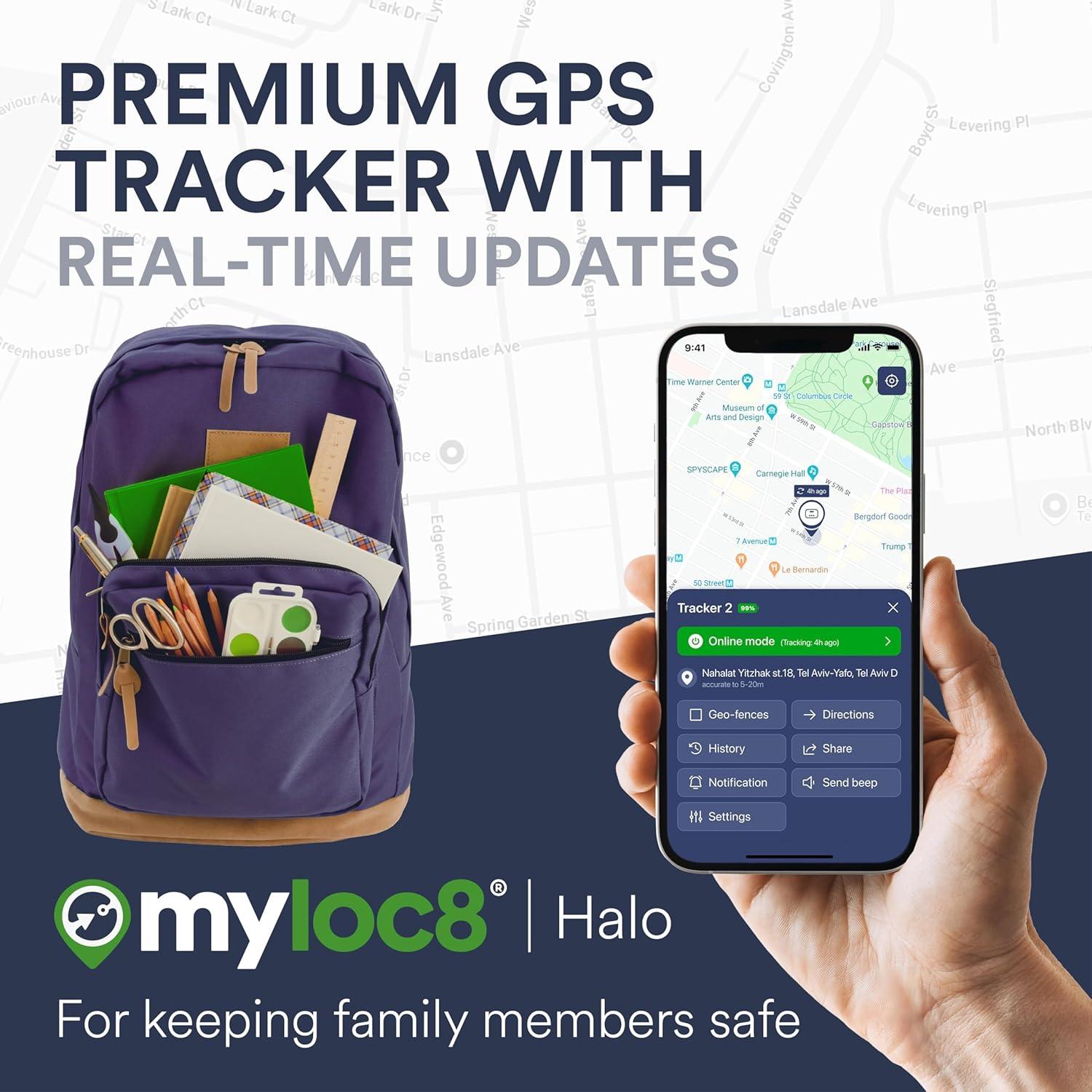 Rastreador GPS MYLOC8 para Niños y Objetos - Botón SOS, Impermeable