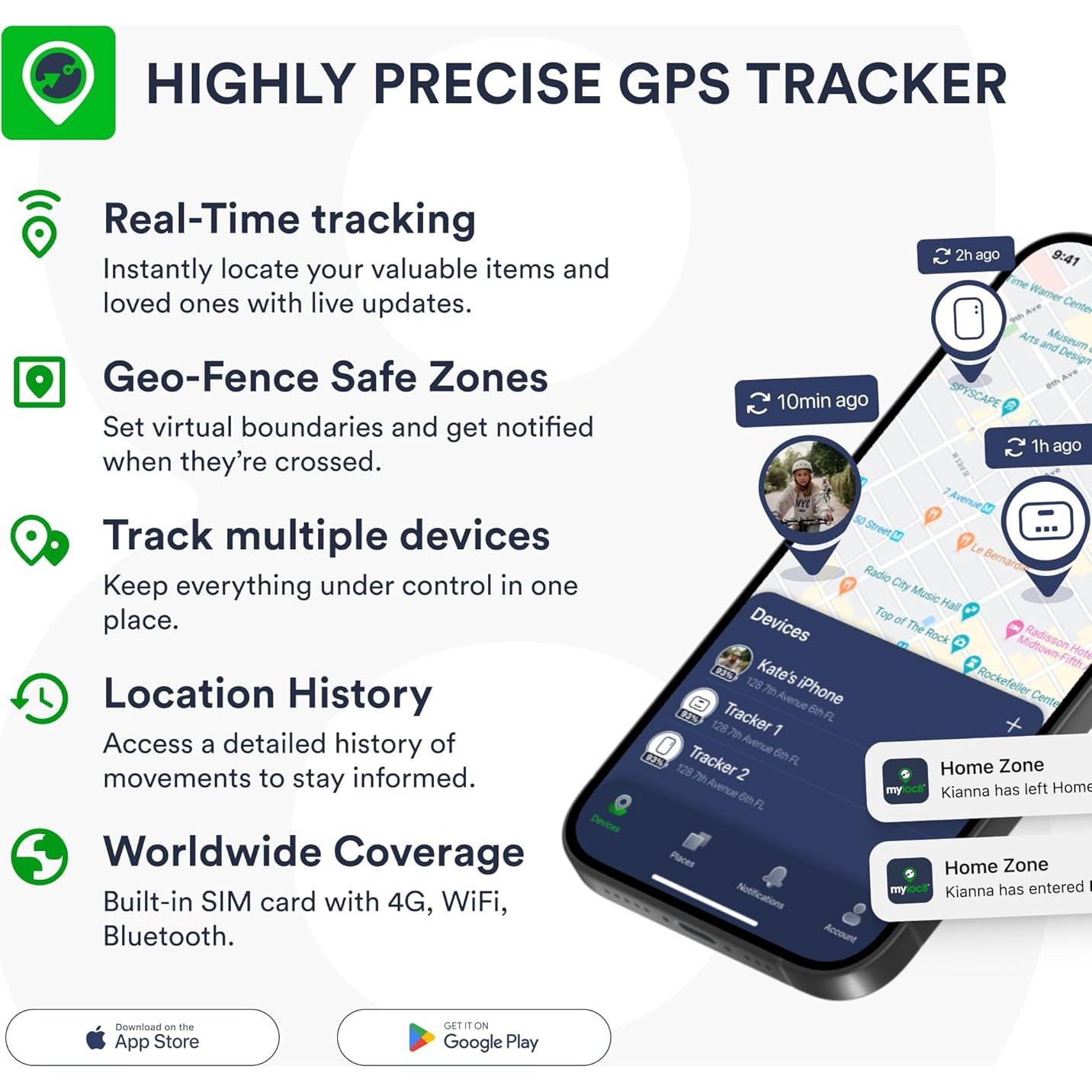 Rastreador GPS MYLOC8 para Niños y Objetos - Botón SOS, Impermeable
